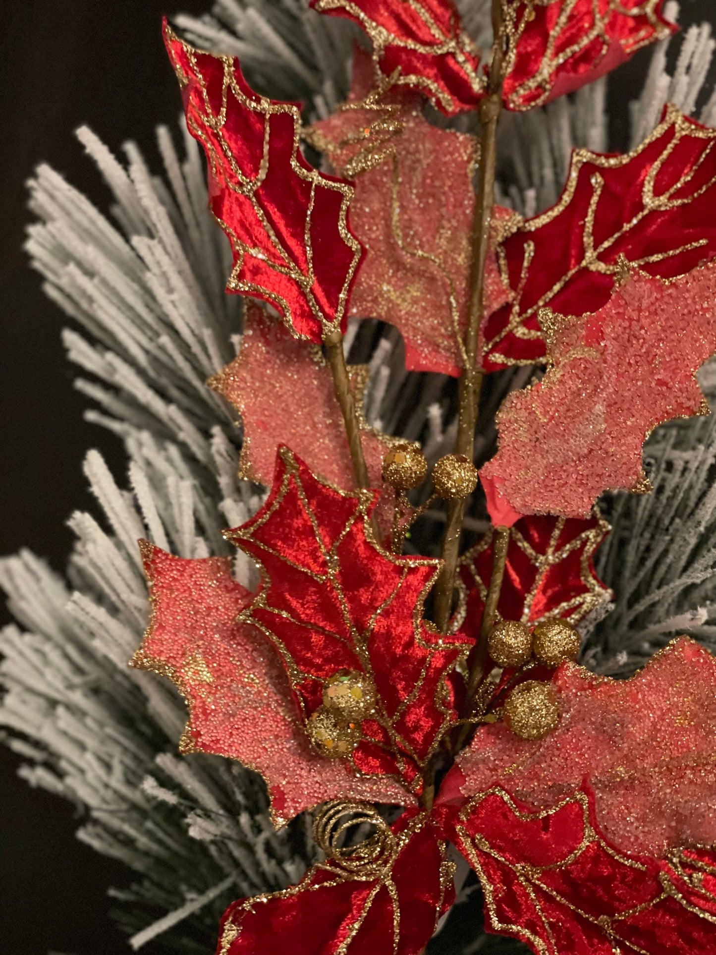 28" Glitter red holly spray. SET of 2.