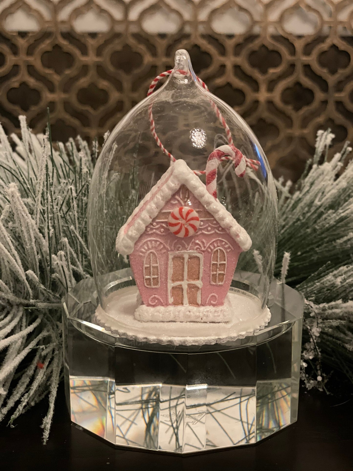 4.25"Gingerbrerad house cloche glass ornament.