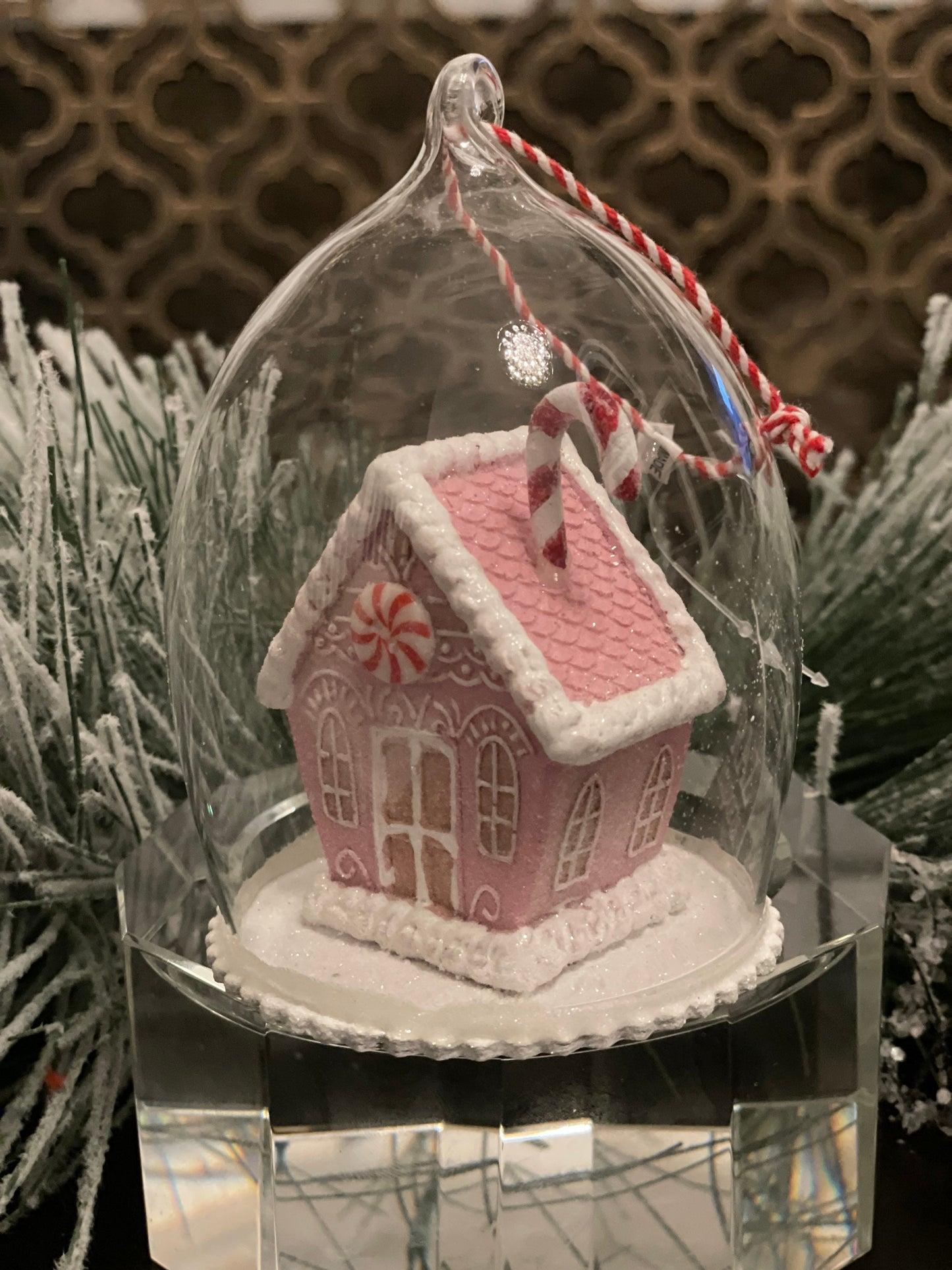4.25"Gingerbrerad house cloche glass ornament.