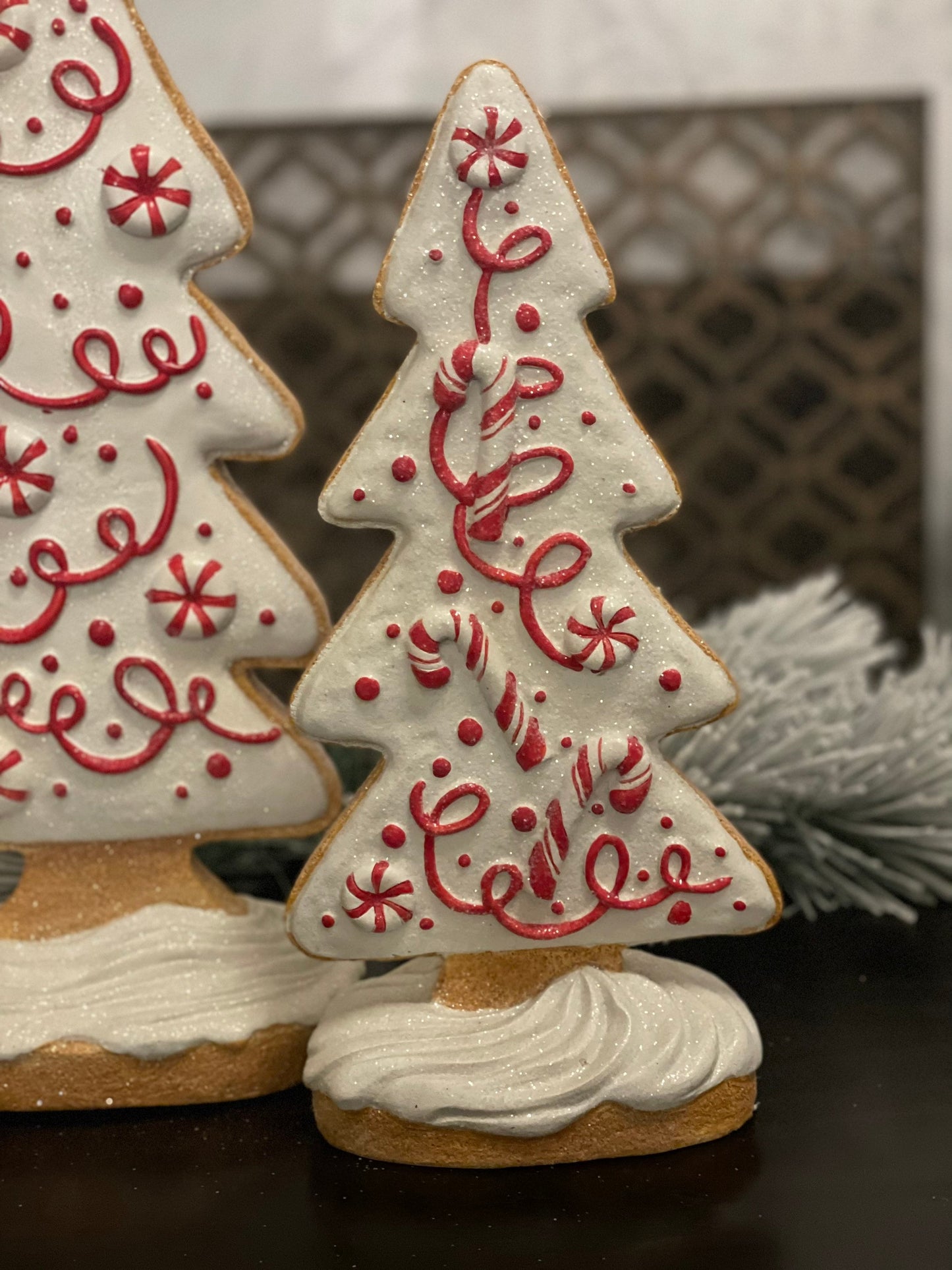 20.25" and 14” Peppermint gingergread trees. Resin. SET of 2.