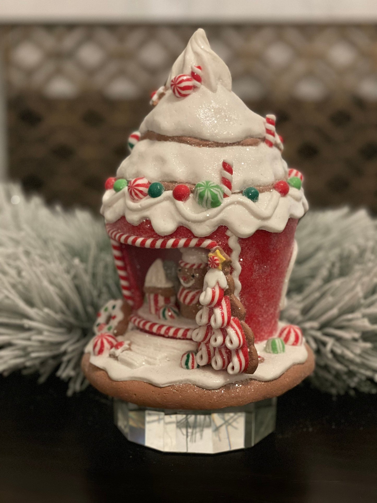 8.5" Gingerbread cupcake shop.