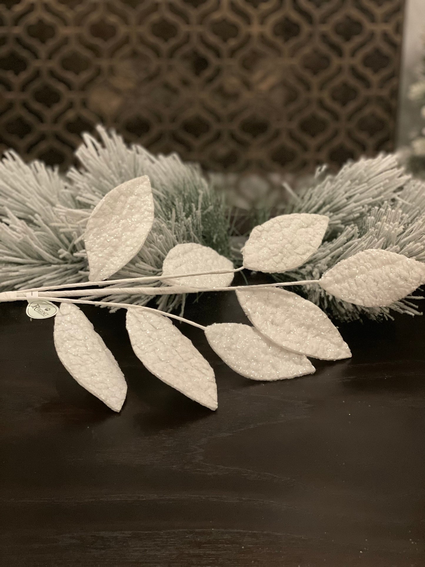 28" Frosted spun snow leaf spray. Set of 2.
