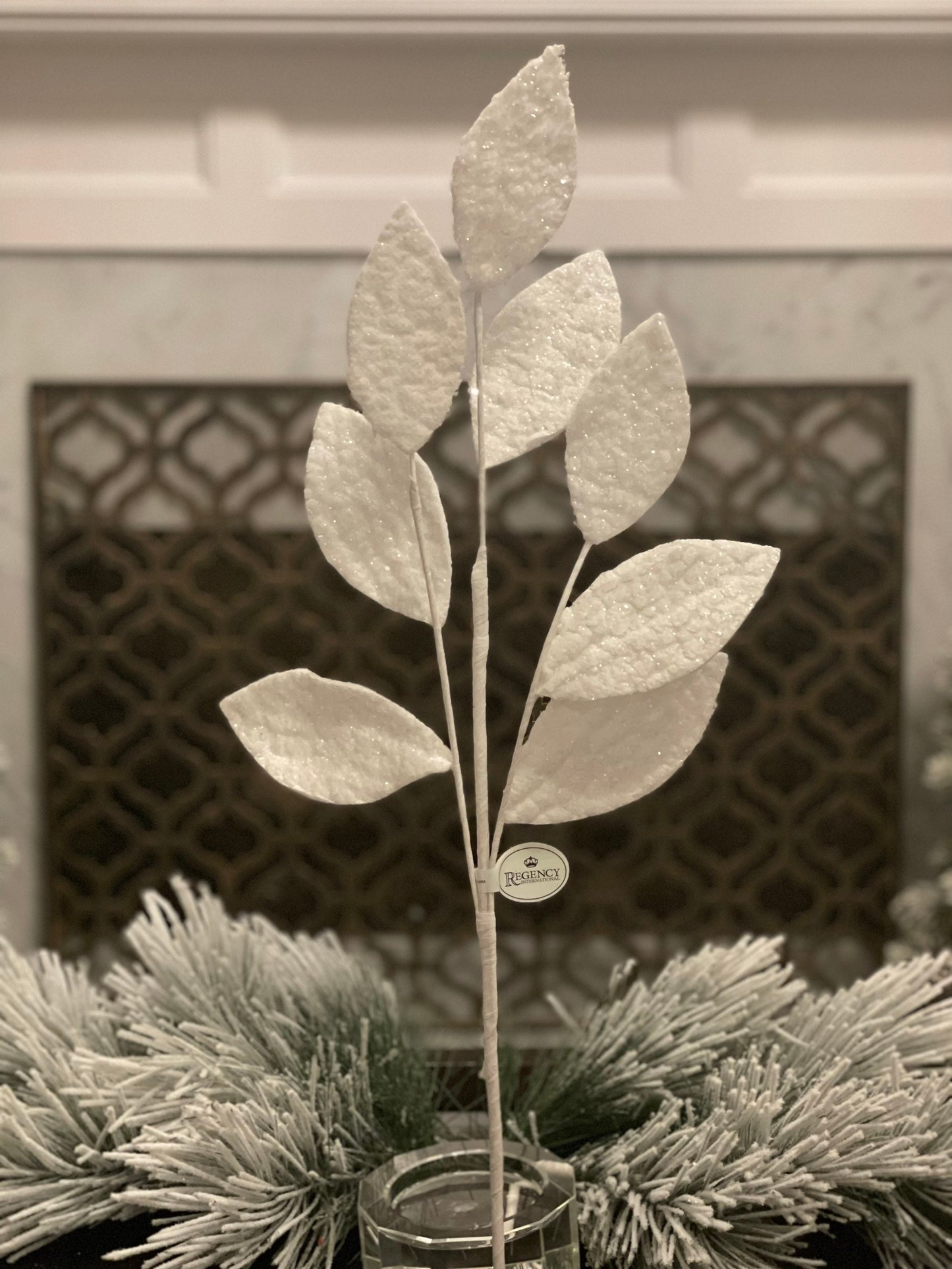 28" Frosted spun snow leaf spray. Set of 2.