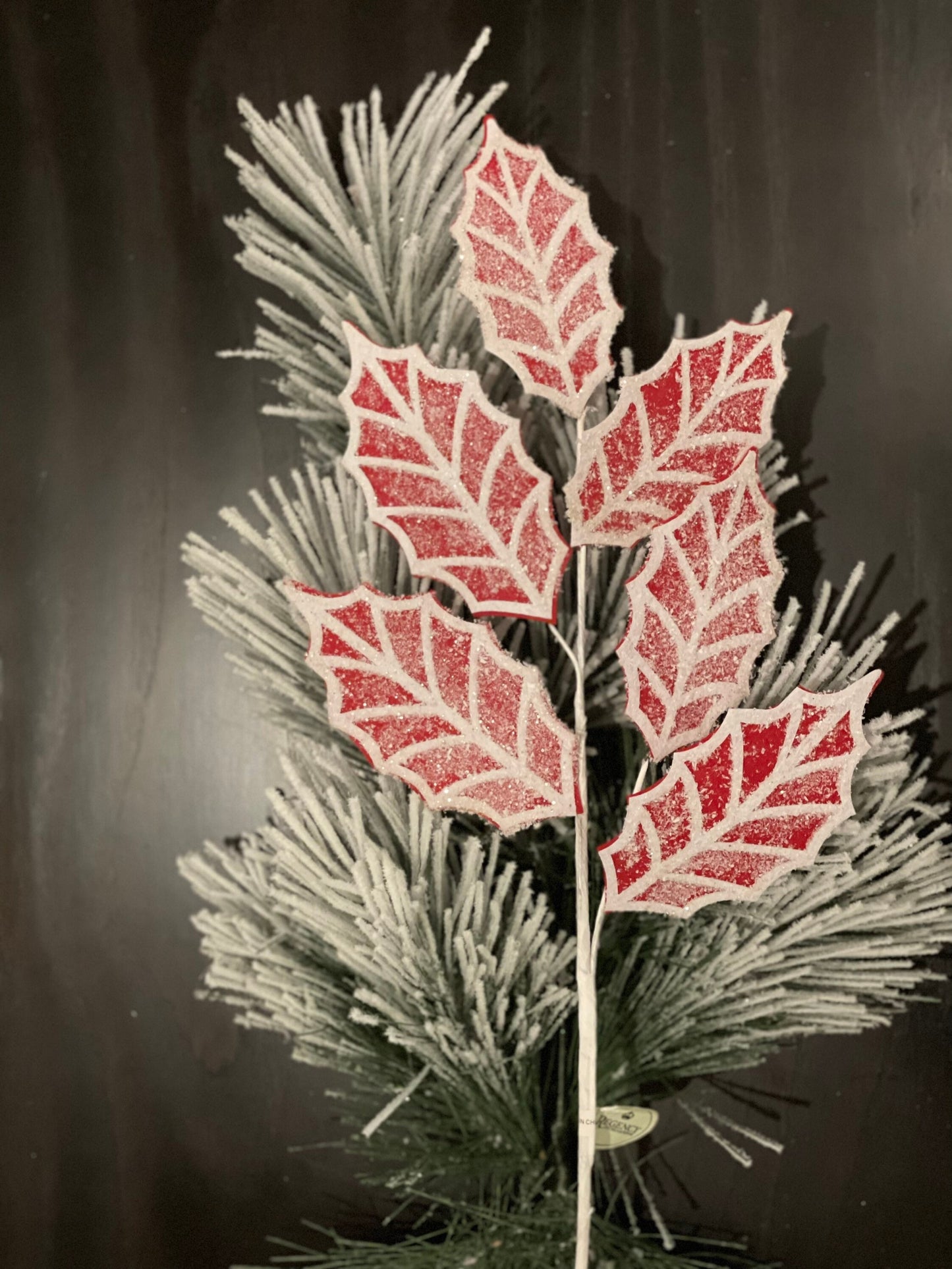 Set of 2. 26" Gingerbread holly spray red/white.