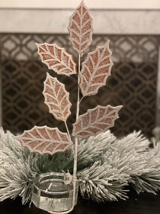 Set of 2. 26"Gingerbread holly spray brown/white.