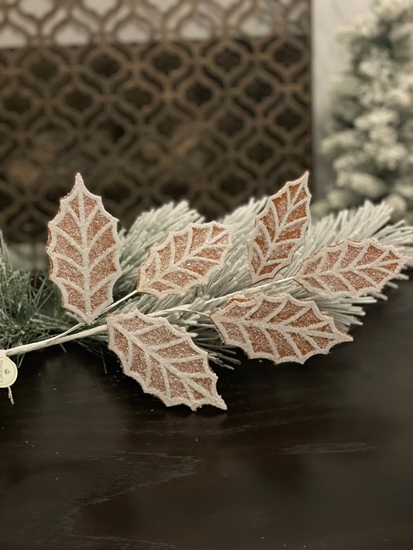 Set of 2. 26"Gingerbread holly spray brown/white.