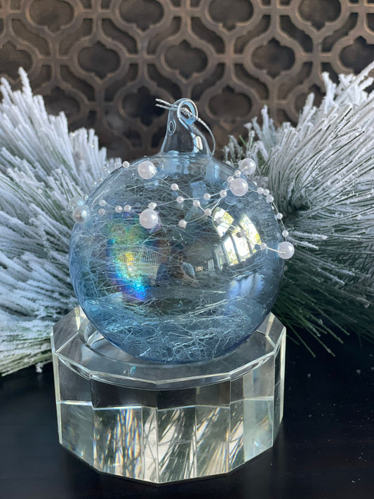4"glass ball w/pearls net ornament