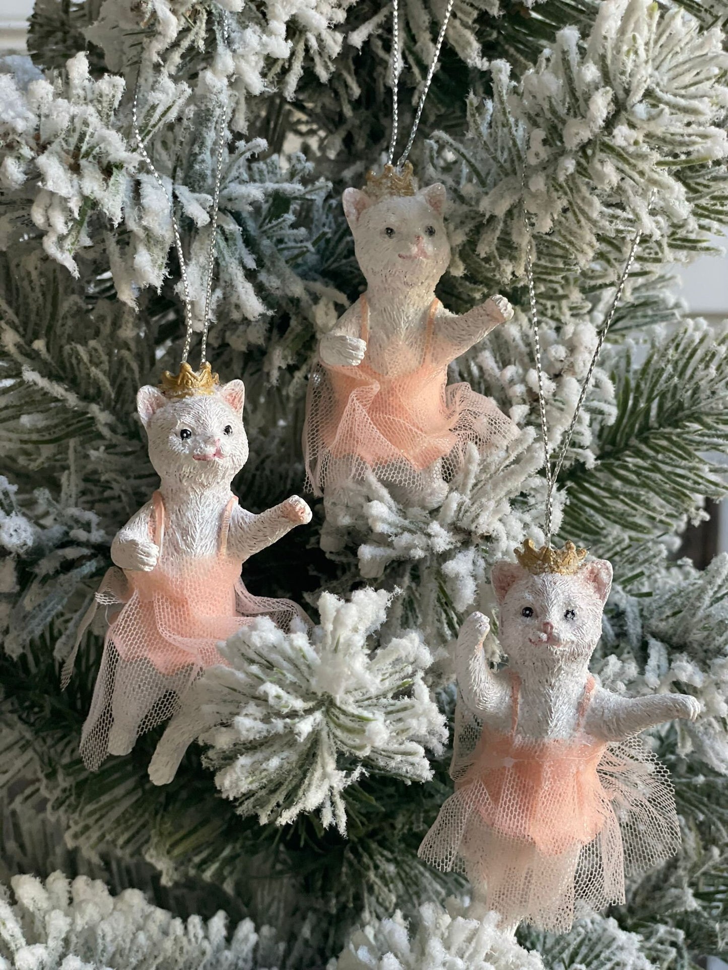 3.5” resin ballerina cat with tutu ornament. Set of 3.*