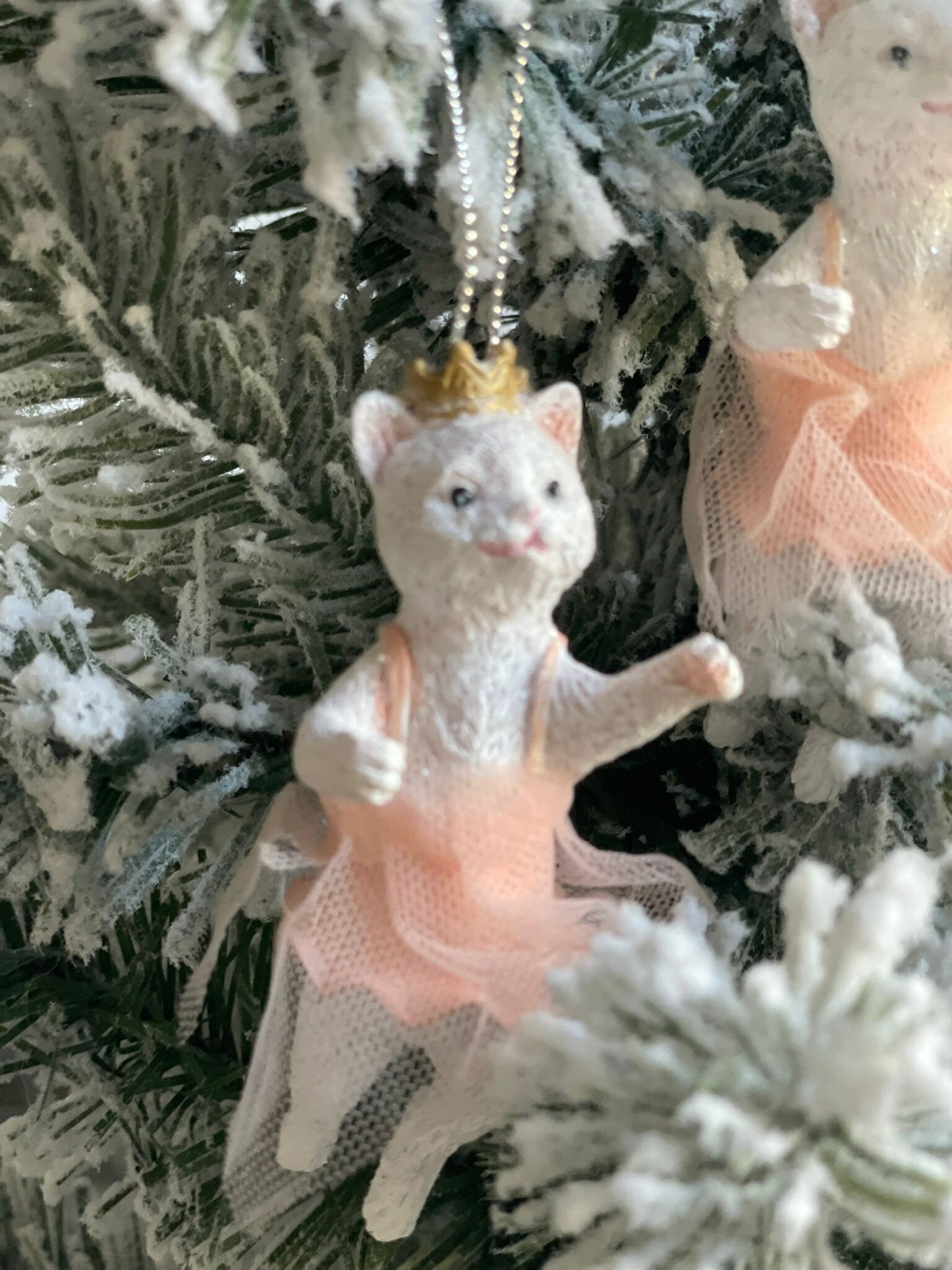 3.5” resin ballerina cat with tutu ornament. Set of 3.*