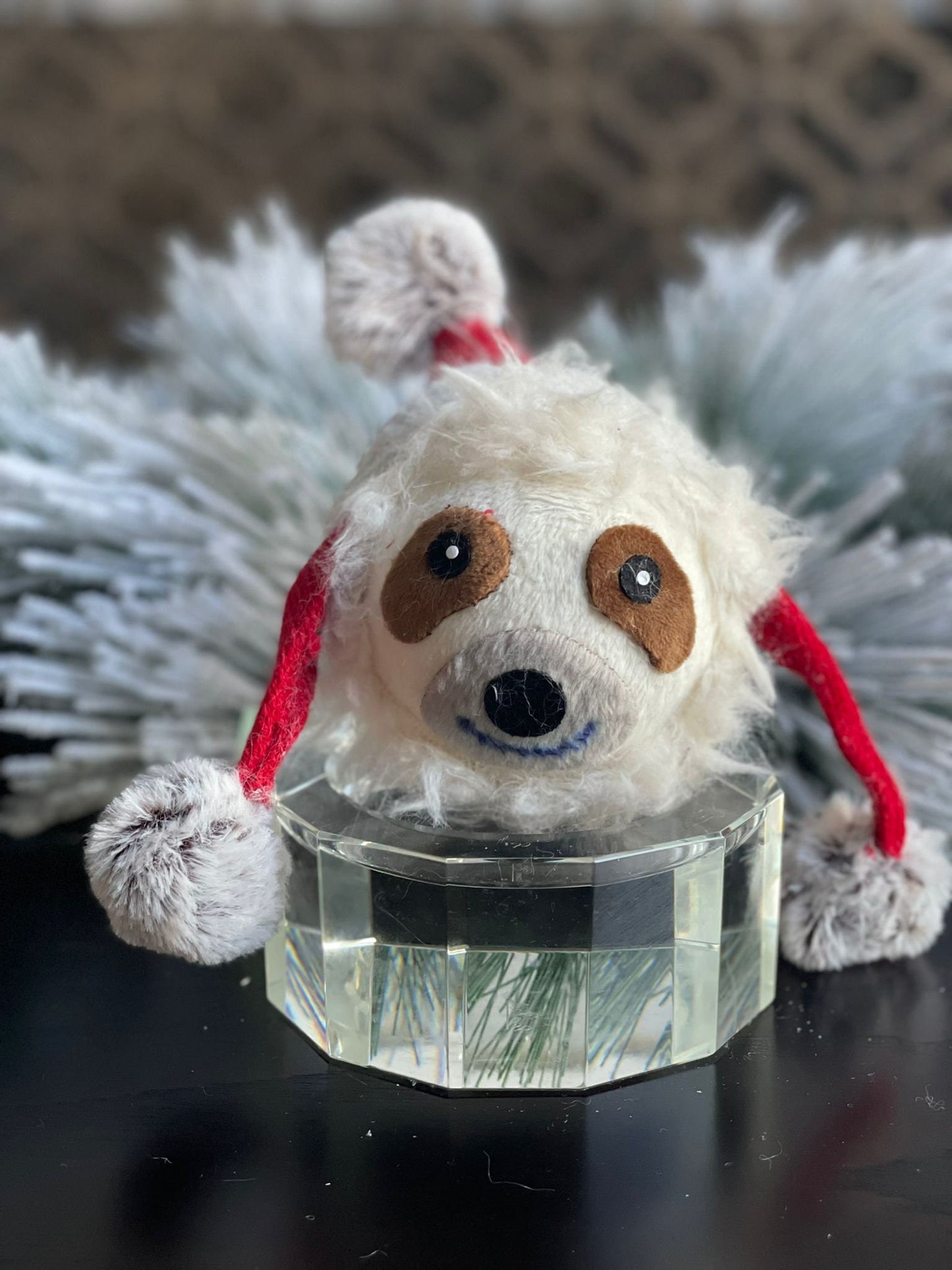 SET of 2. 7" dog face with hat and scarf ornament.