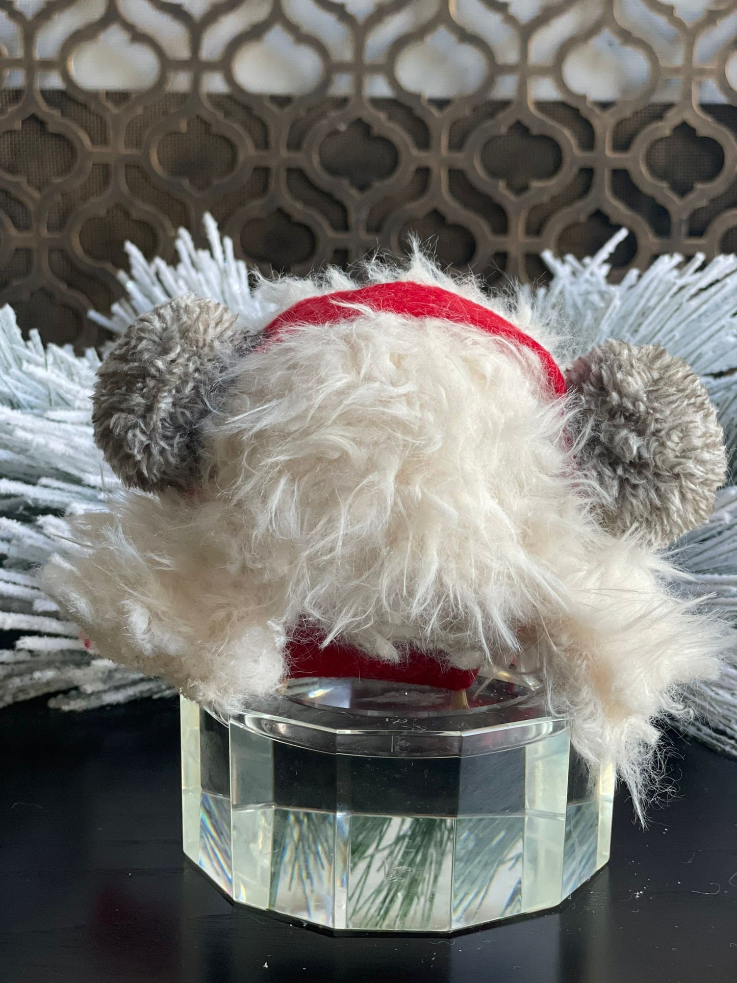 SET of 2. 7" dog face with hat and scarf ornament.