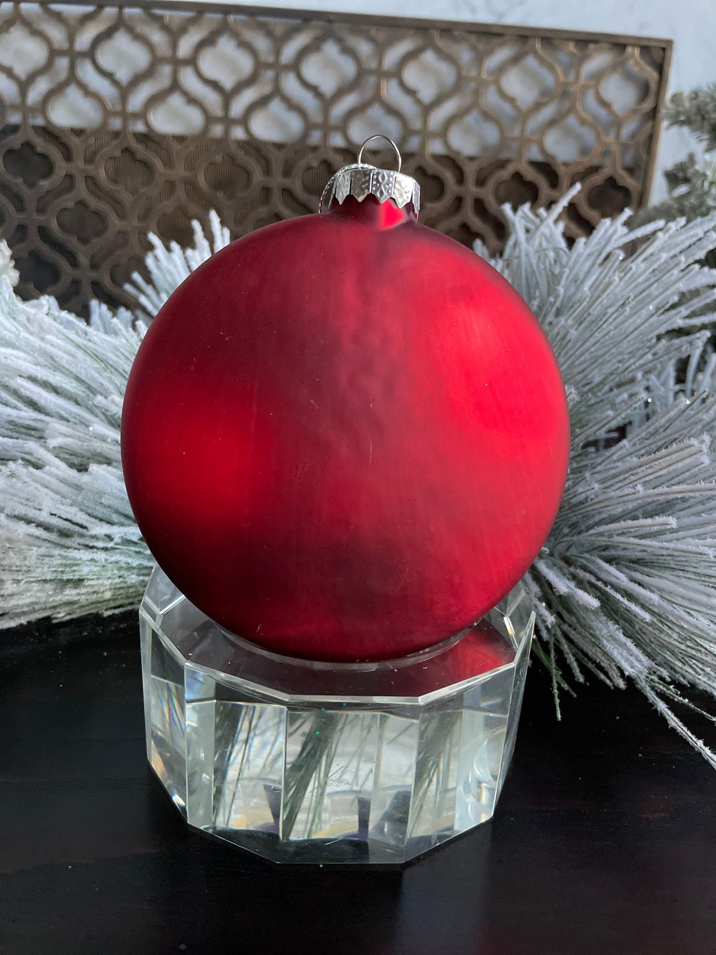 5"glass dog w/santa hat disc ornament