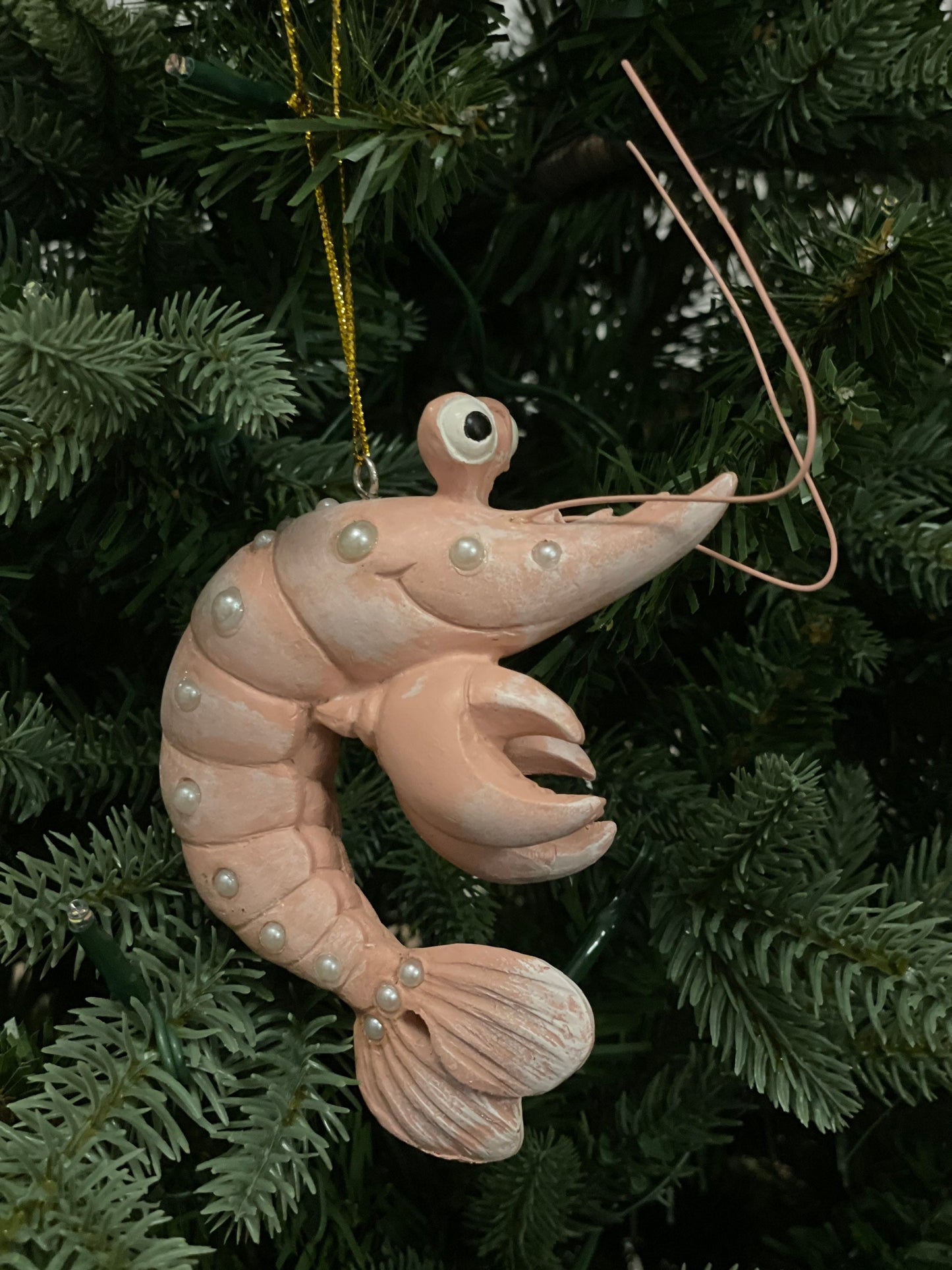 SET of 2. 4"resin lobster w/pearls ornament.