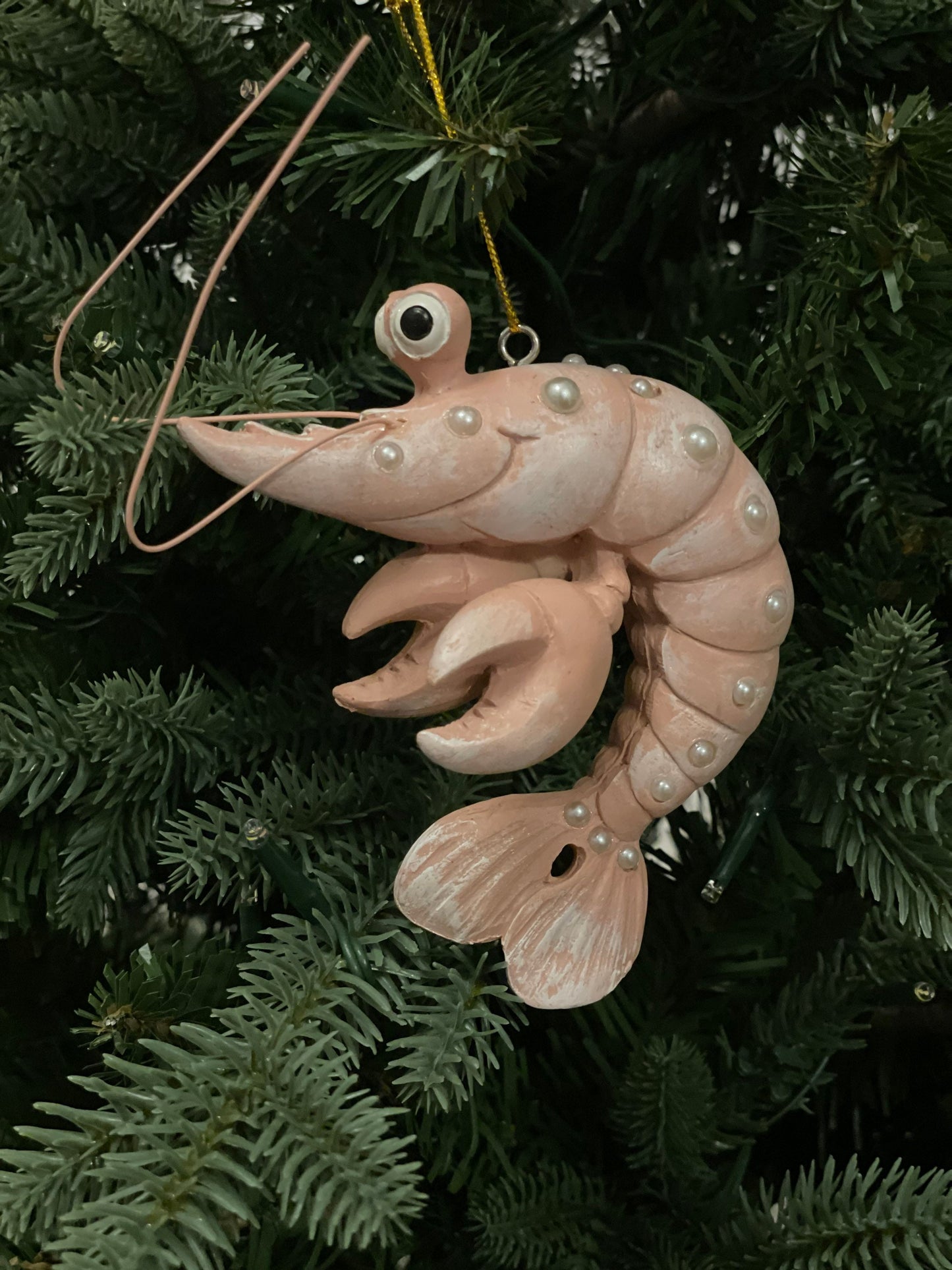 SET of 2. 4"resin lobster w/pearls ornament.