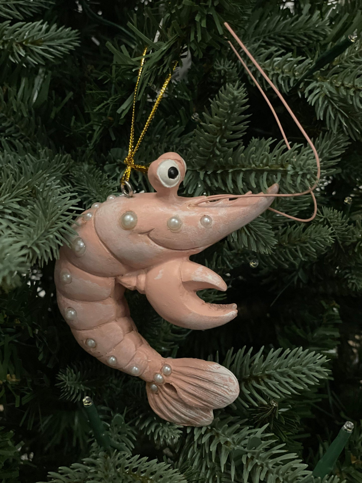 SET of 2. 4"resin lobster w/pearls ornament.