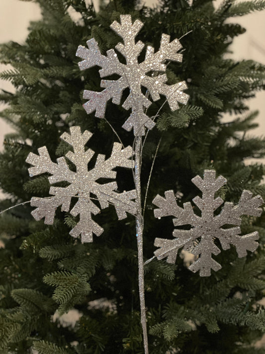 Set of 3. 27" glitter snowflake x3 spray silver*