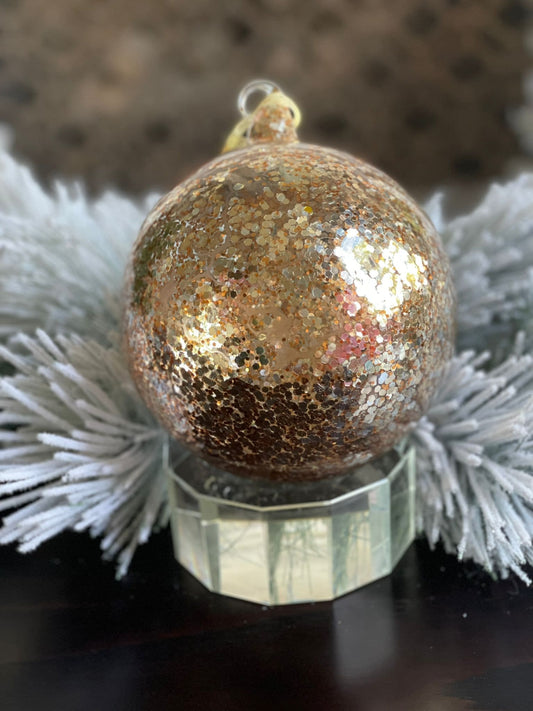 6" Mercury glass dimpled ball ornament.*