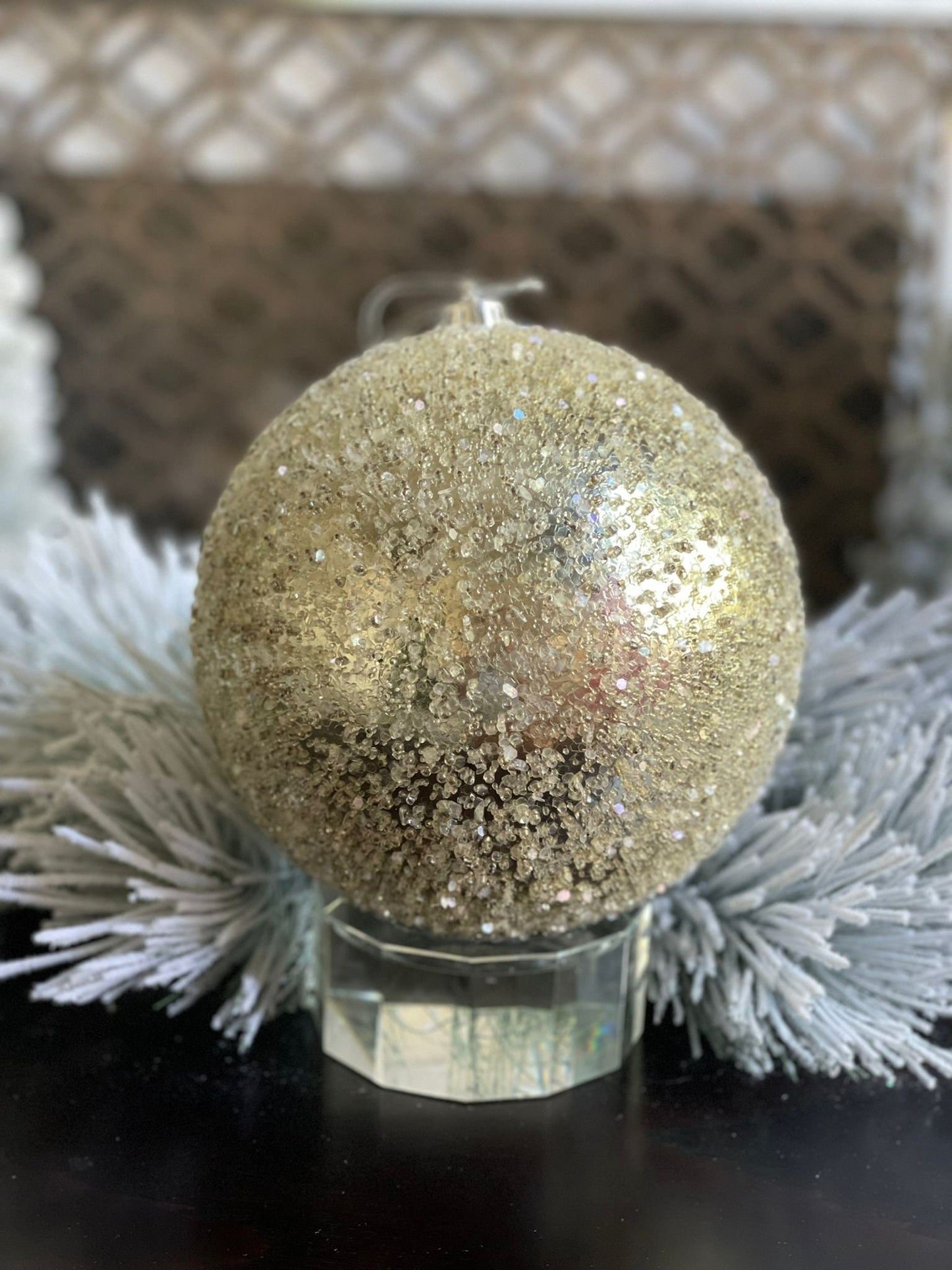 8" Iced metallic ball ornament.*