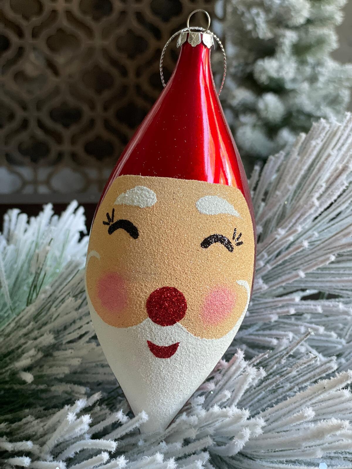 SET of 3. 7" vp Santa face finial ornament.*