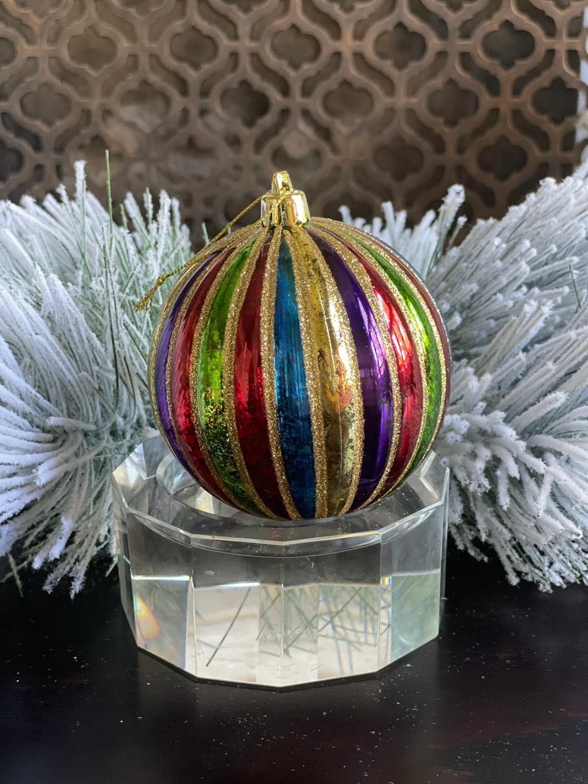 SET of 4. 100mm vp stripe mercury ball ornament box.*