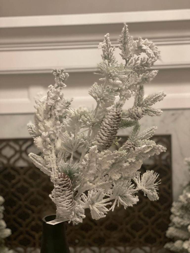 29" Mixed snow pine cone spray.