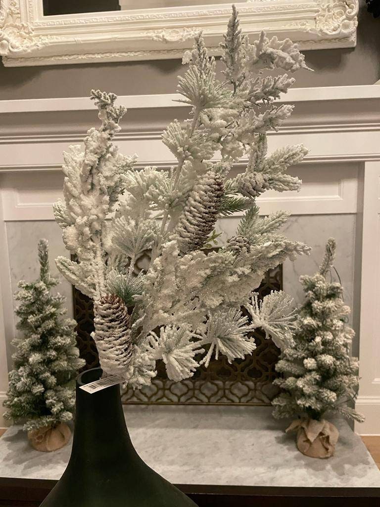 29" Mixed snow pine cone spray.
