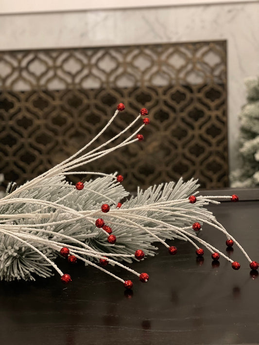 SET of 3. 33" Glitter fountain berry spray. White and red.
