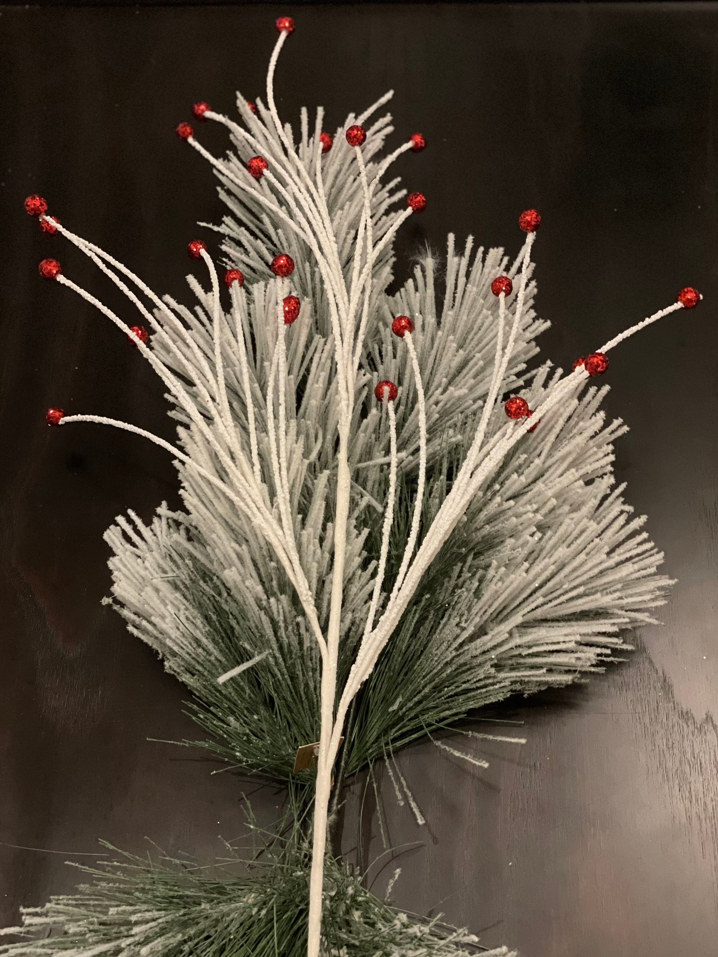 SET of 3. 33" Glitter fountain berry spray. White and red.
