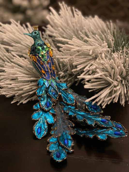 Peacock Ornament with Teal Clip