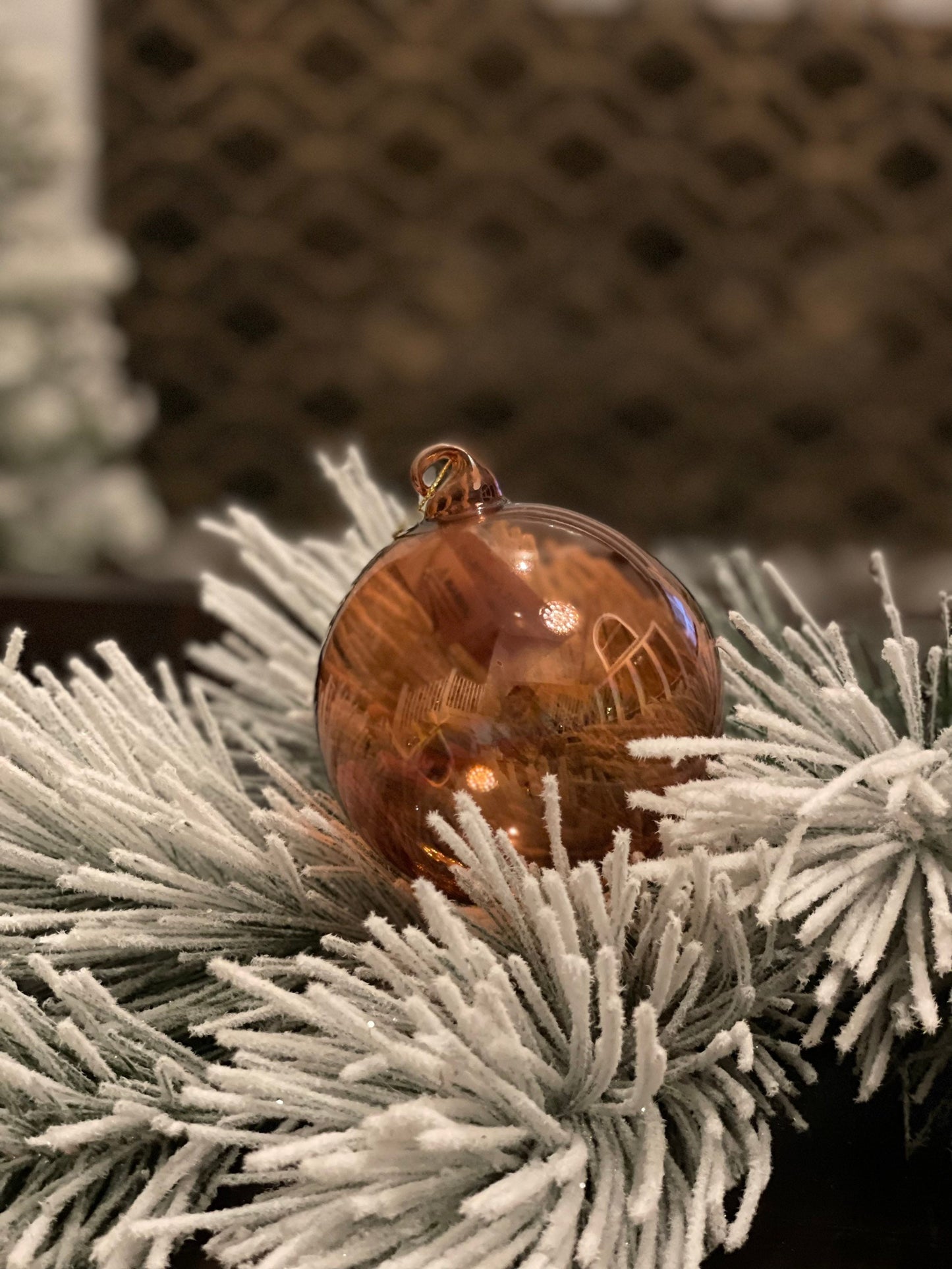 SET of 2. 100MM Glass ball ornament. Orange/amber.