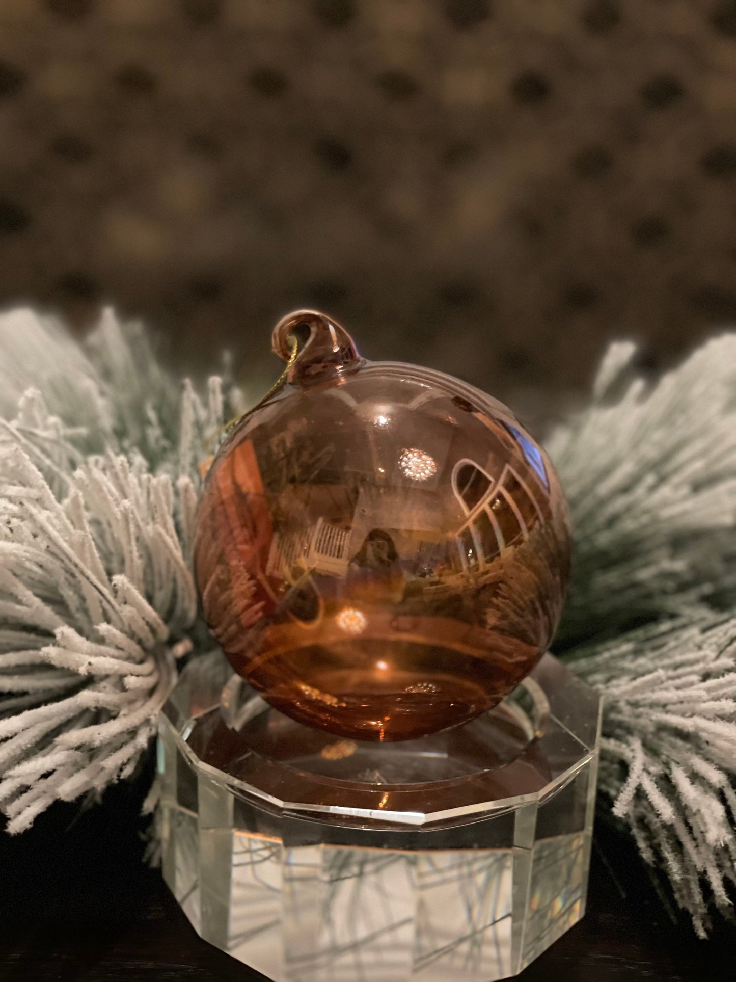 SET of 2. 100MM Glass ball ornament. Orange/amber.