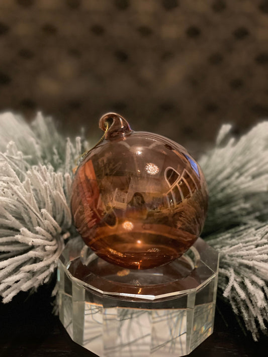 SET of 2. 100MM Glass ball ornament. Orange/amber.