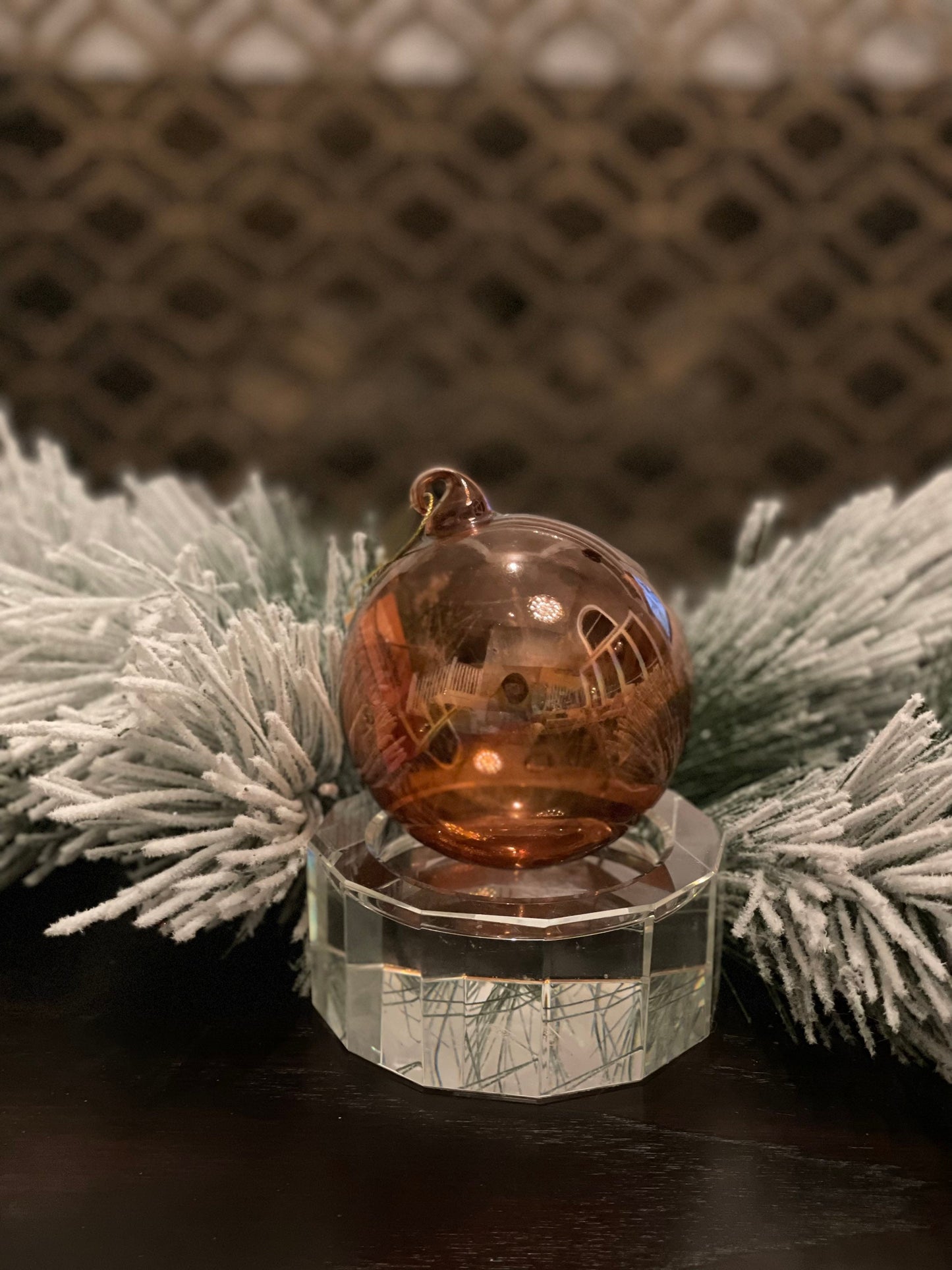 SET of 2. 100MM Glass ball ornament. Orange/amber.