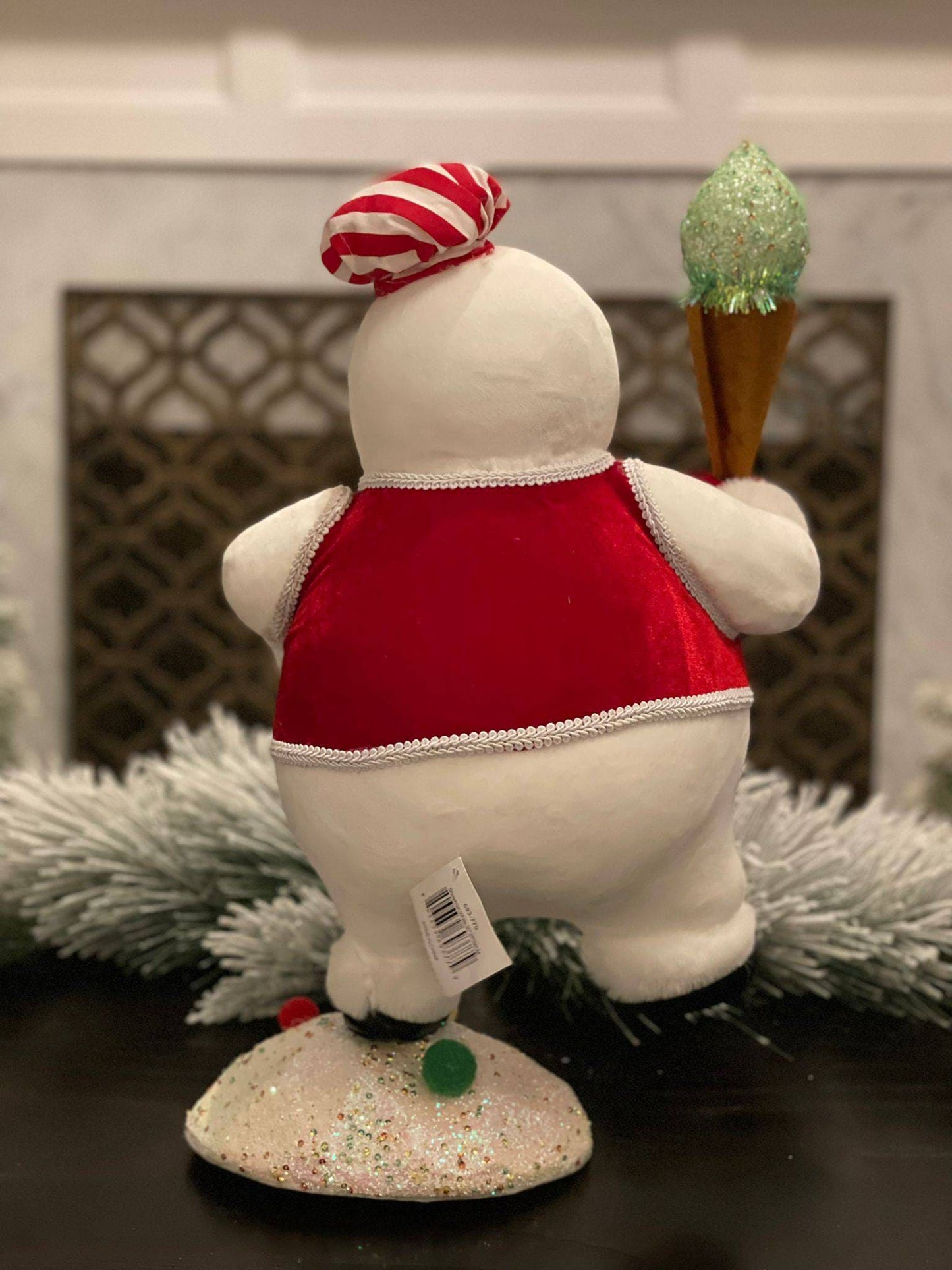 22” snowman with ice cream cone. Lightweight.