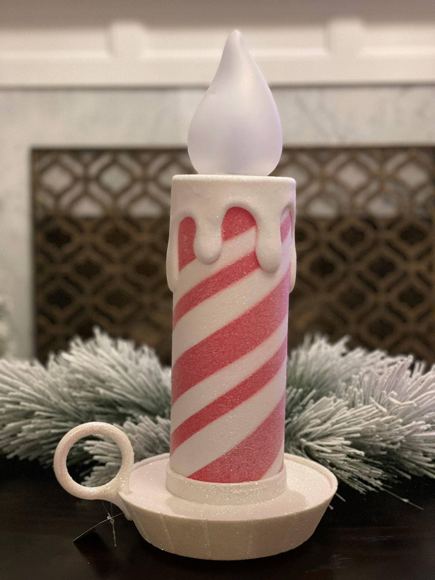 17.5" Battery operated peppermint stripe candle.