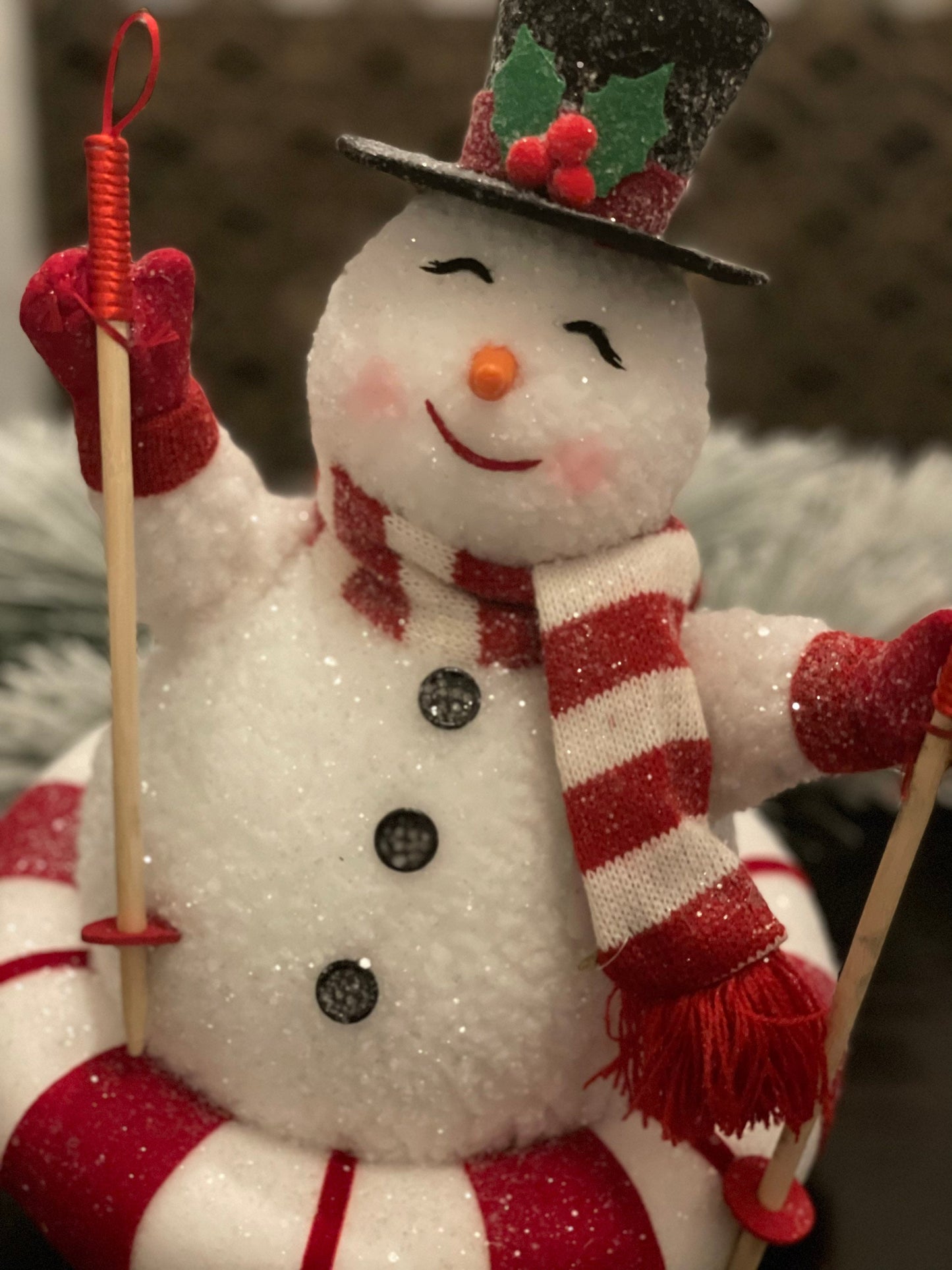 11.75" Snow tubing snowman. penguin and snowman theme.