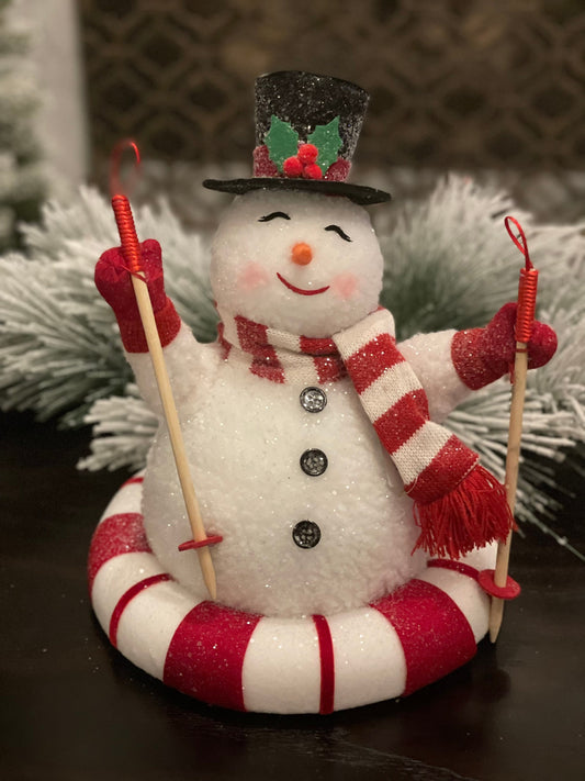 11.75" Snow tubing snowman. penguin and snowman theme.