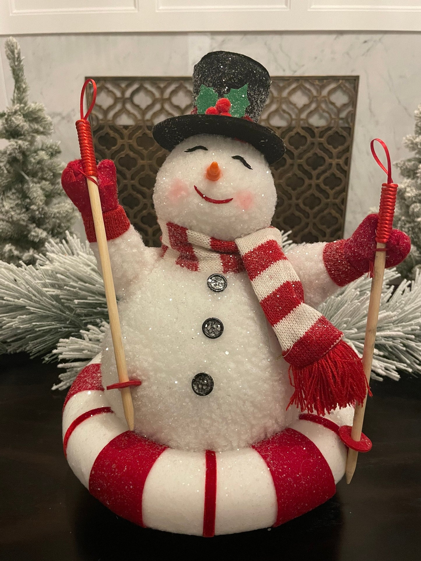 11.75" Snow tubing snowman. penguin and snowman theme.