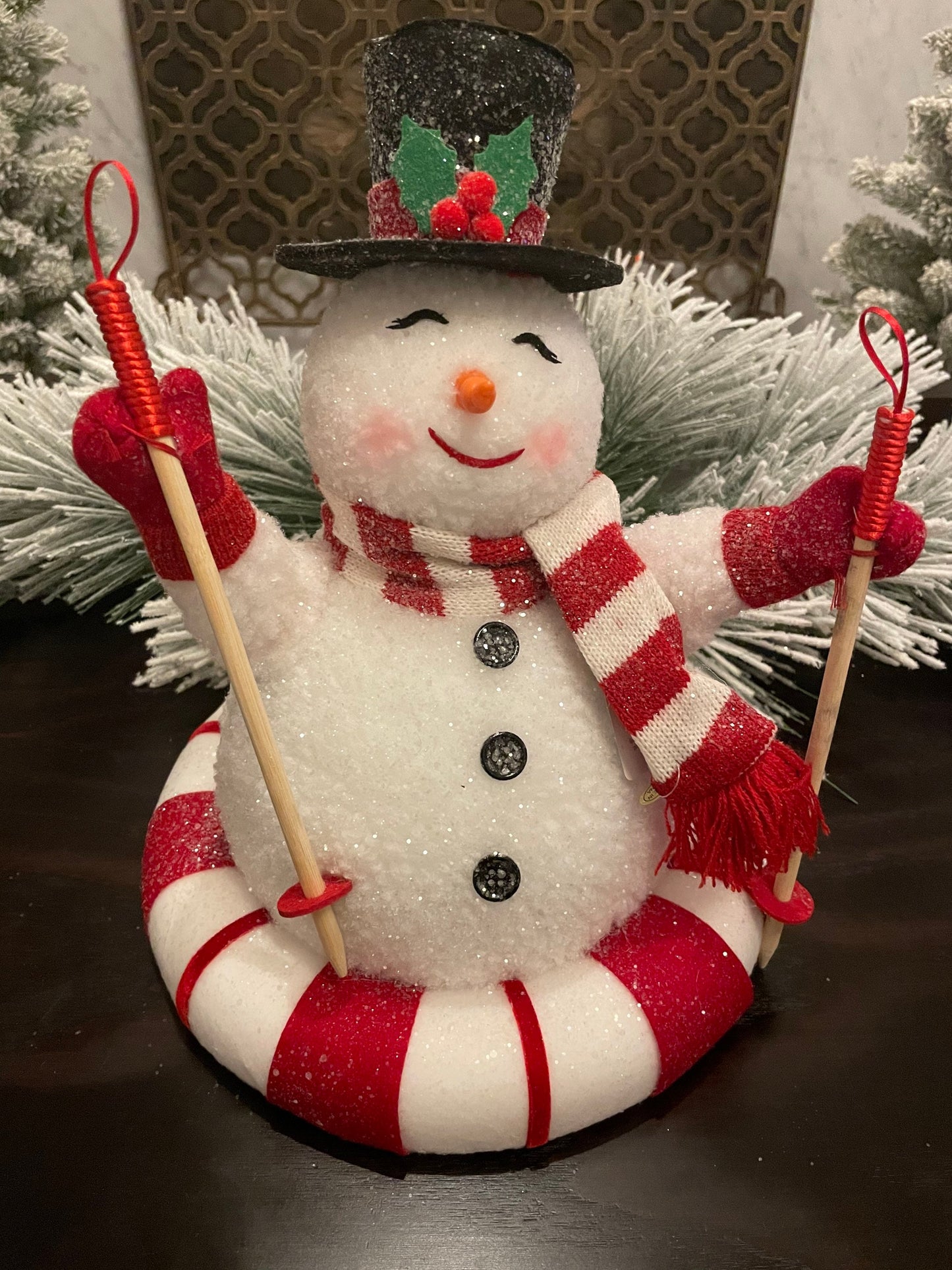 11.75" Snow tubing snowman. penguin and snowman theme.