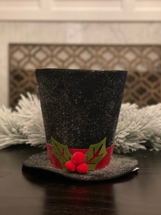 11" Glitter top hat with Holly