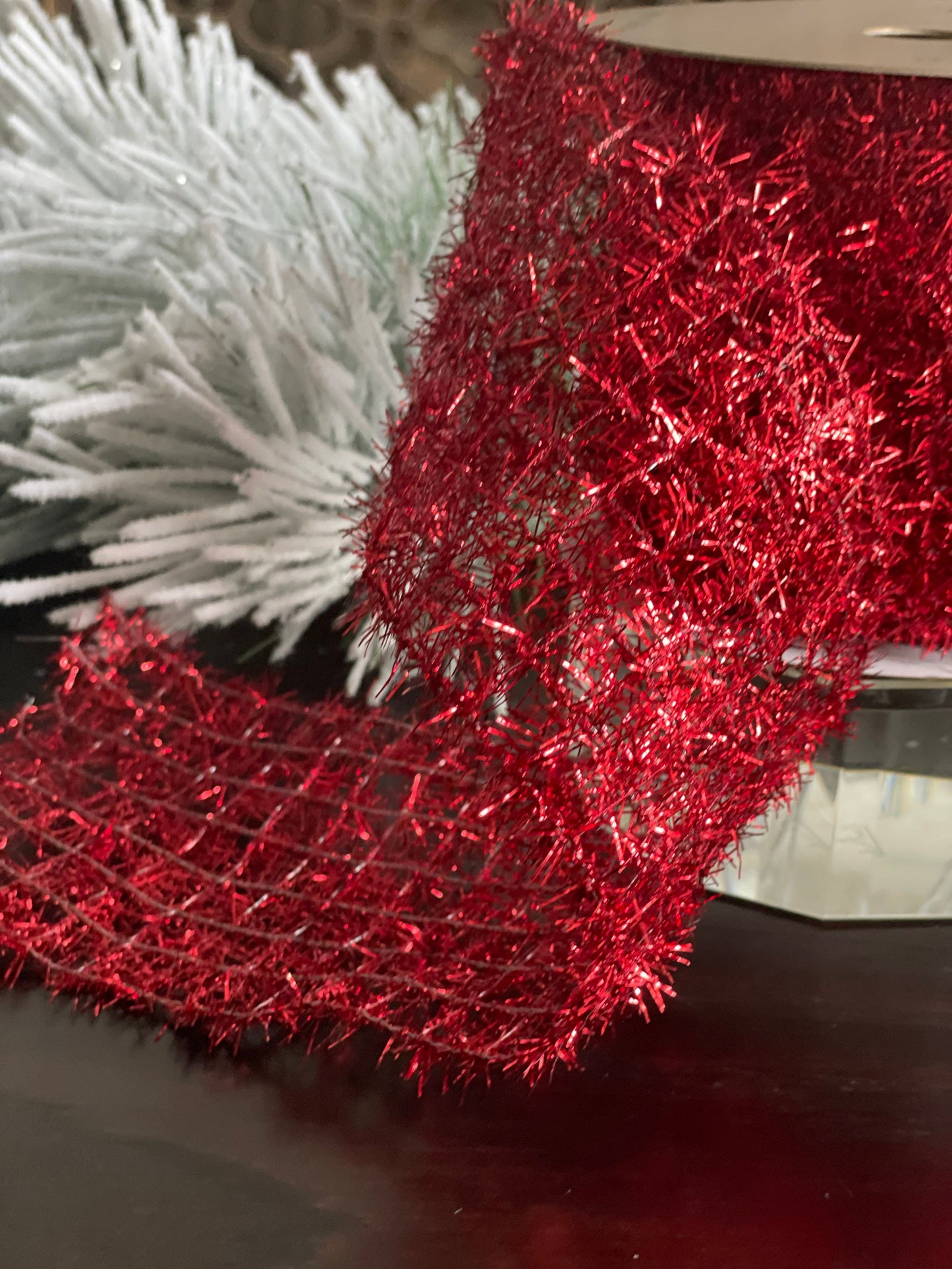 4X10" yds. Red tinsel ribbon.