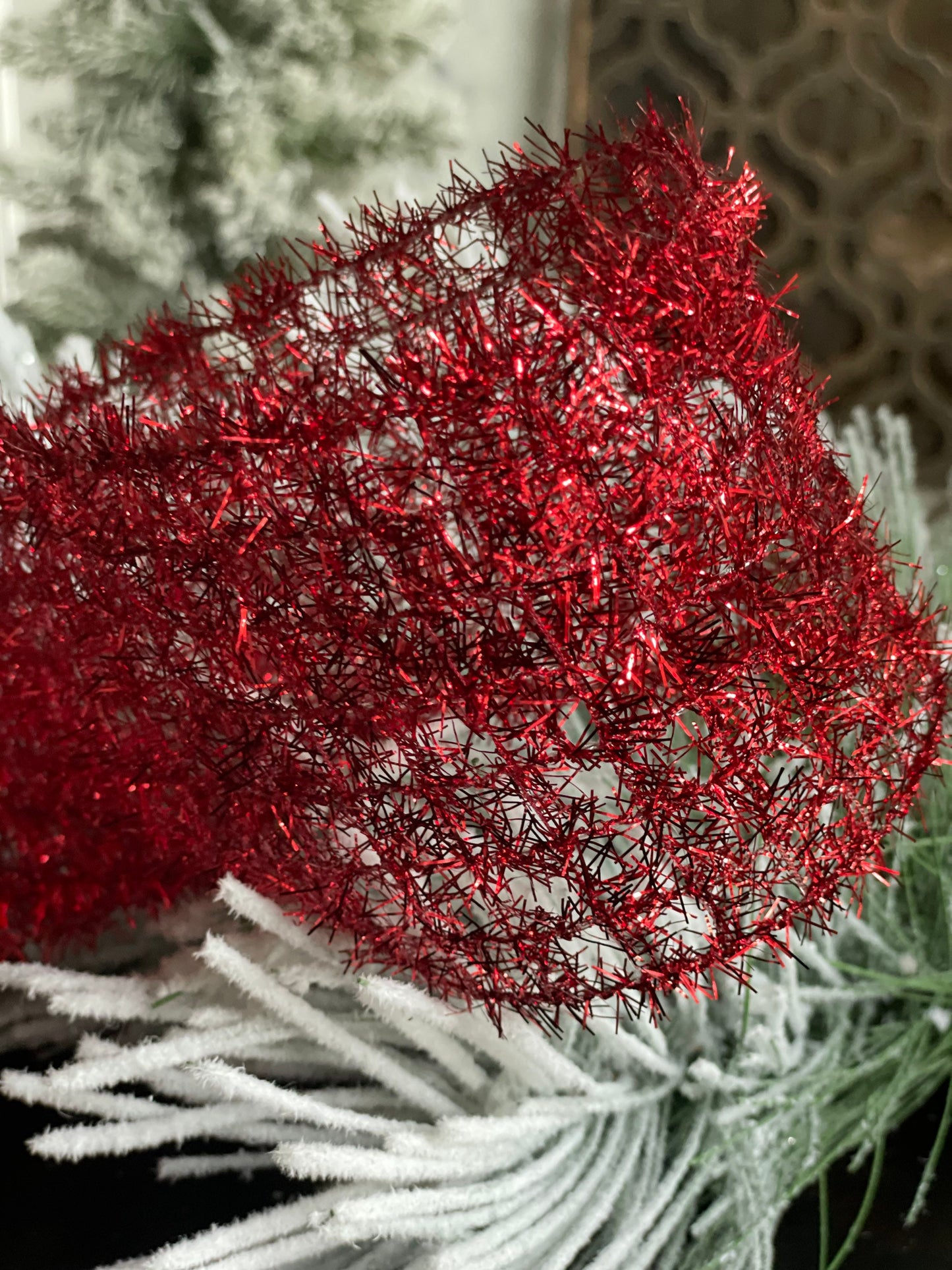 4X10" yds. Red tinsel ribbon.