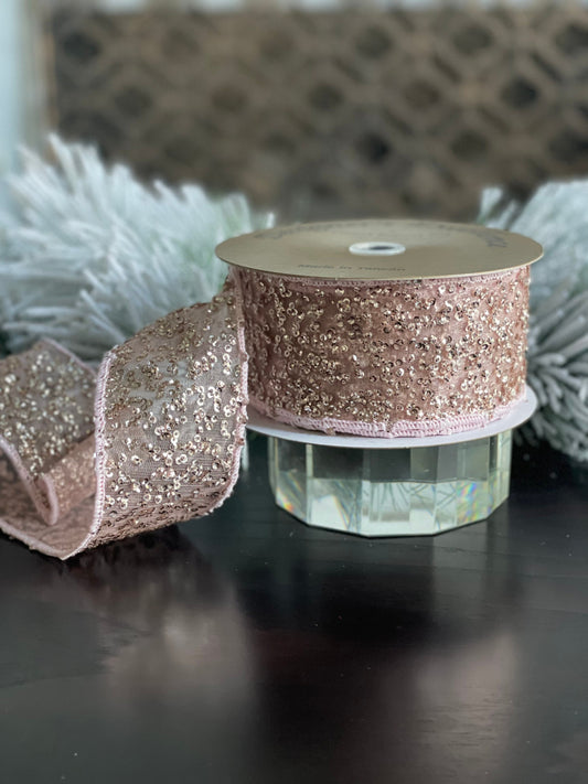 2.5” x 10 yds. Pink sequin ribbon
