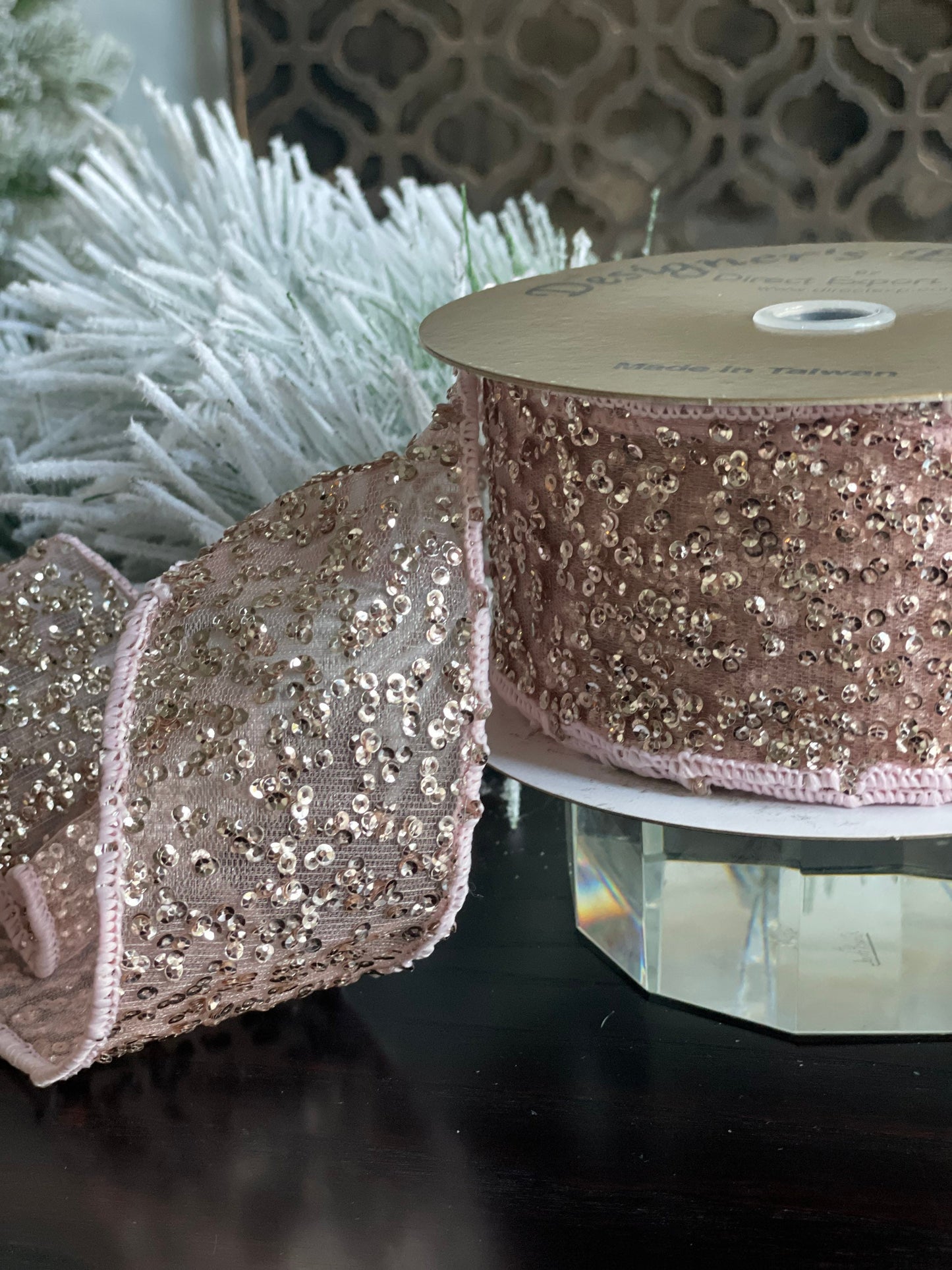 2.5” x 10 yds. Pink sequin ribbon