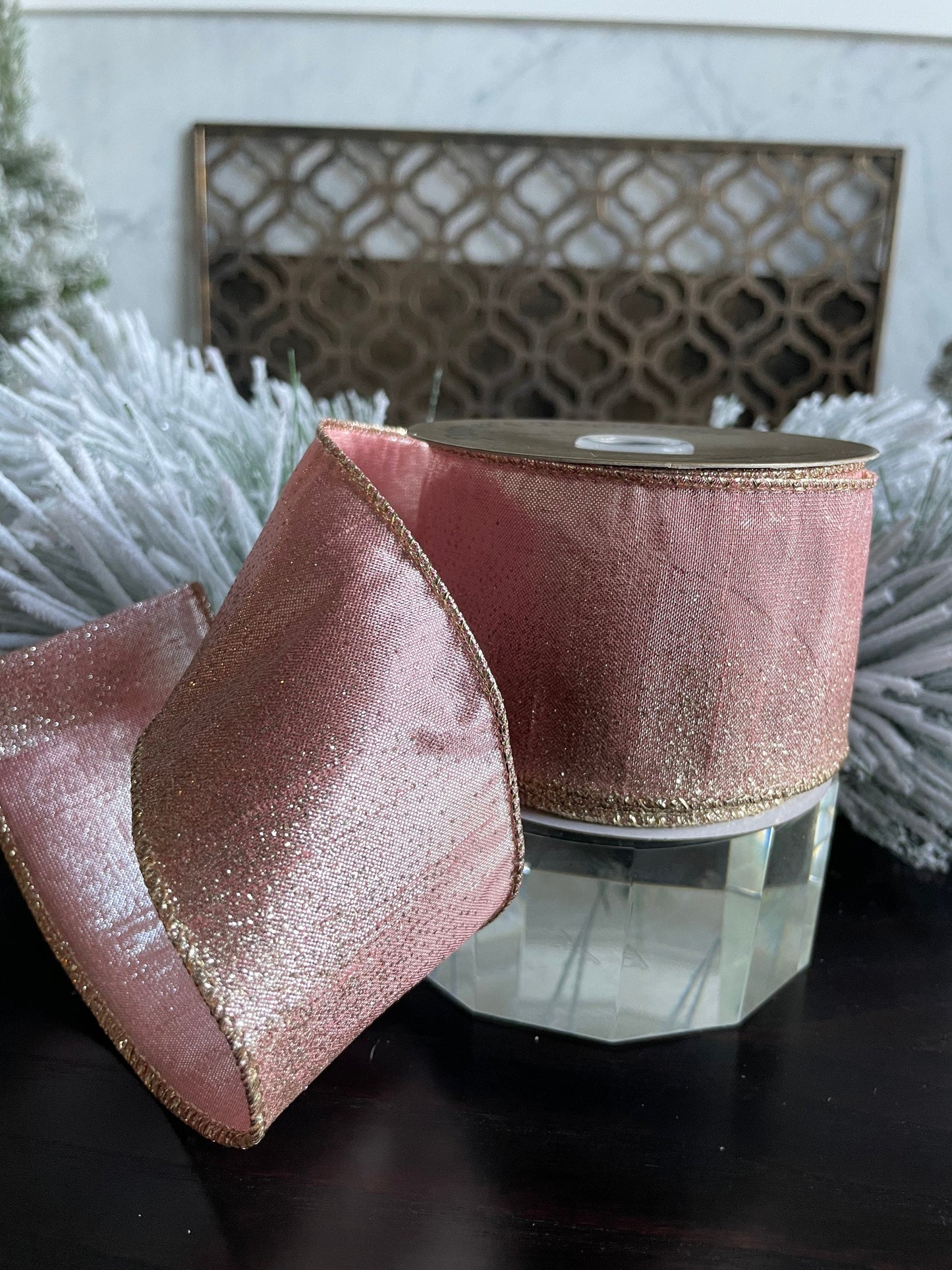 2.5" x10 yds. Pink and Gold Speckled Ribbon