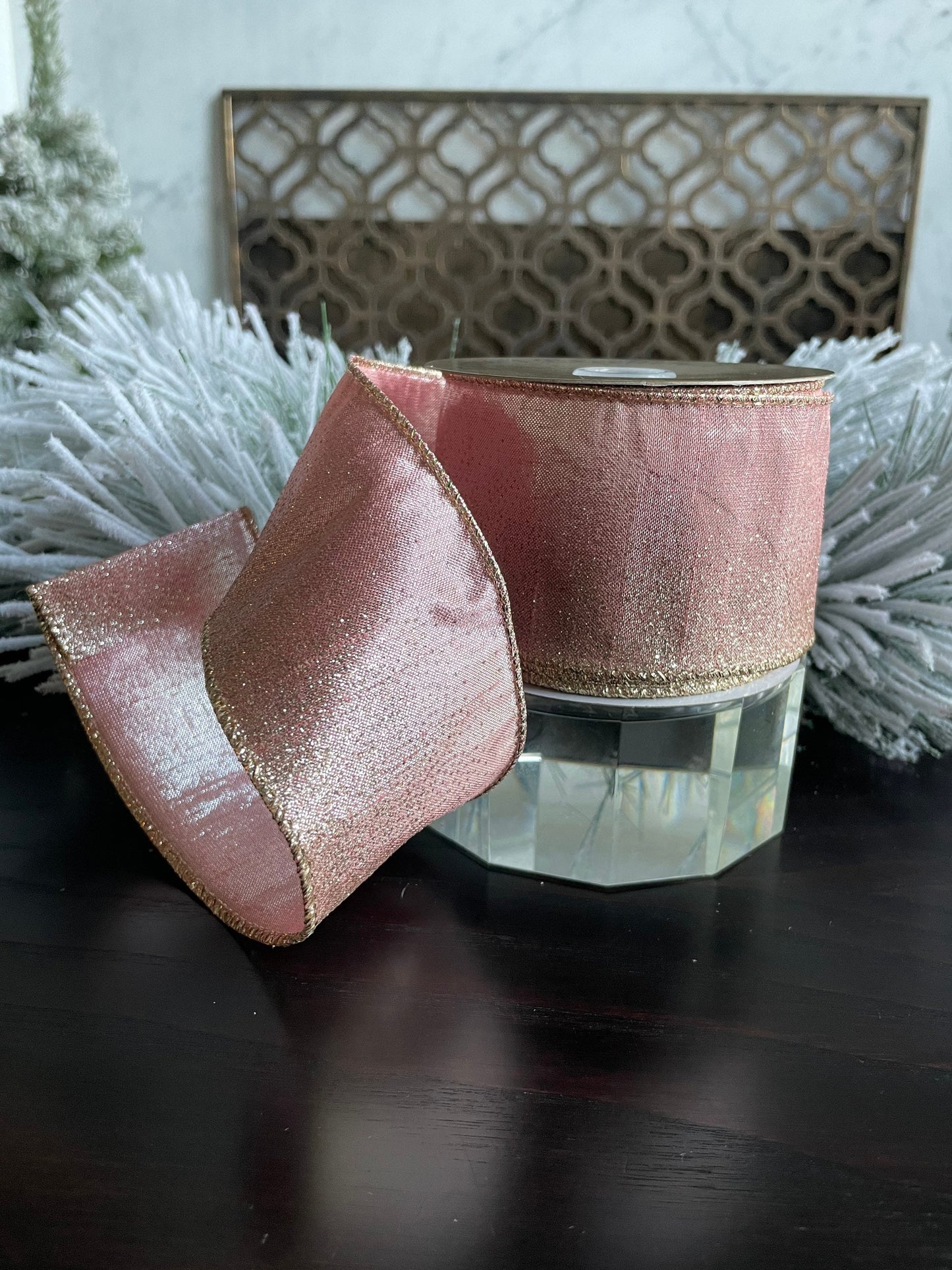 2.5" x10 yds. Pink and Gold Speckled Ribbon