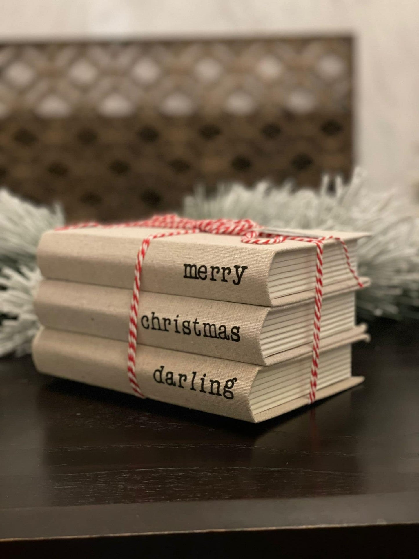 8" Merry Christmas darling stacked books.