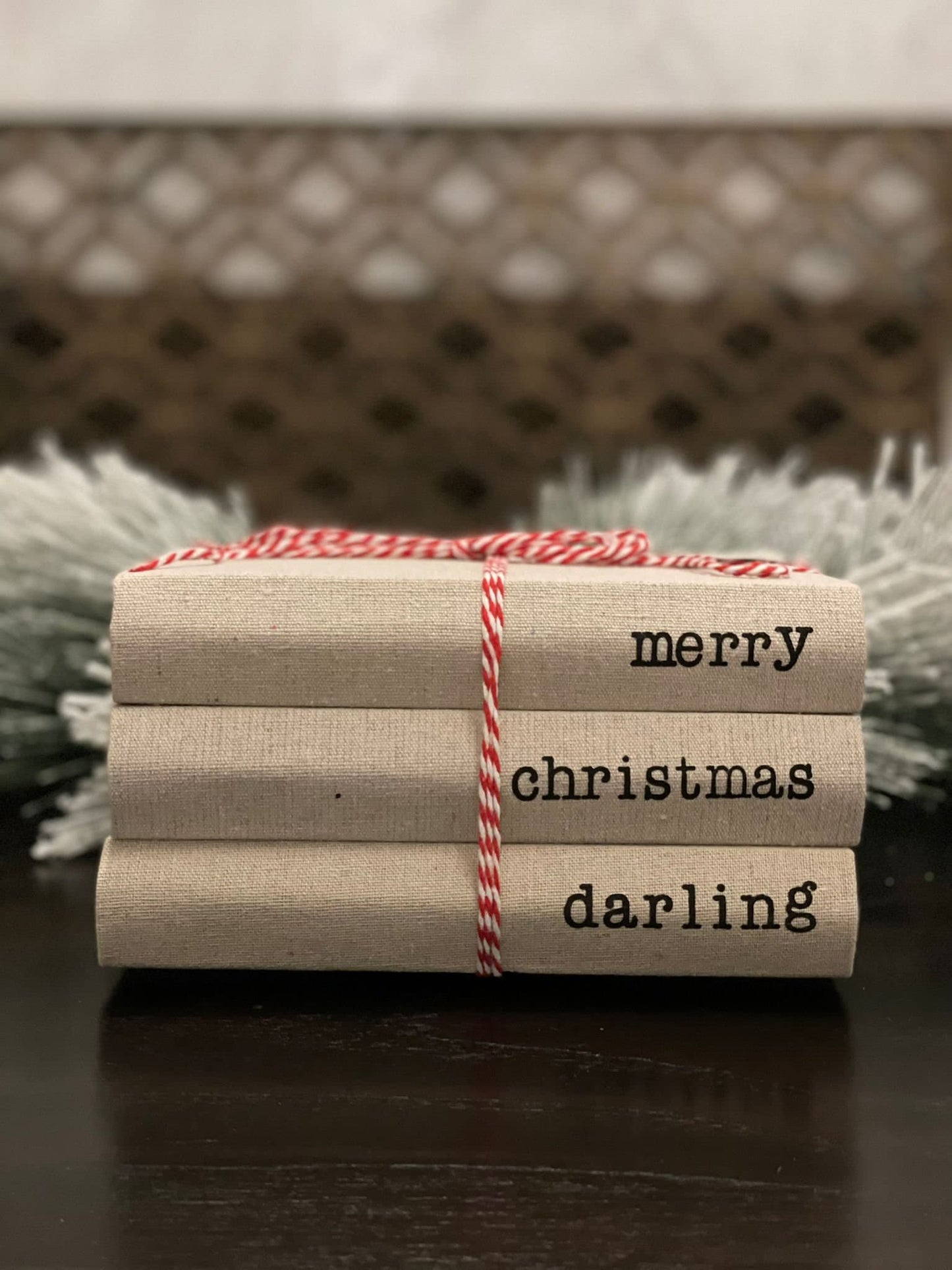 8" Merry Christmas darling stacked books.