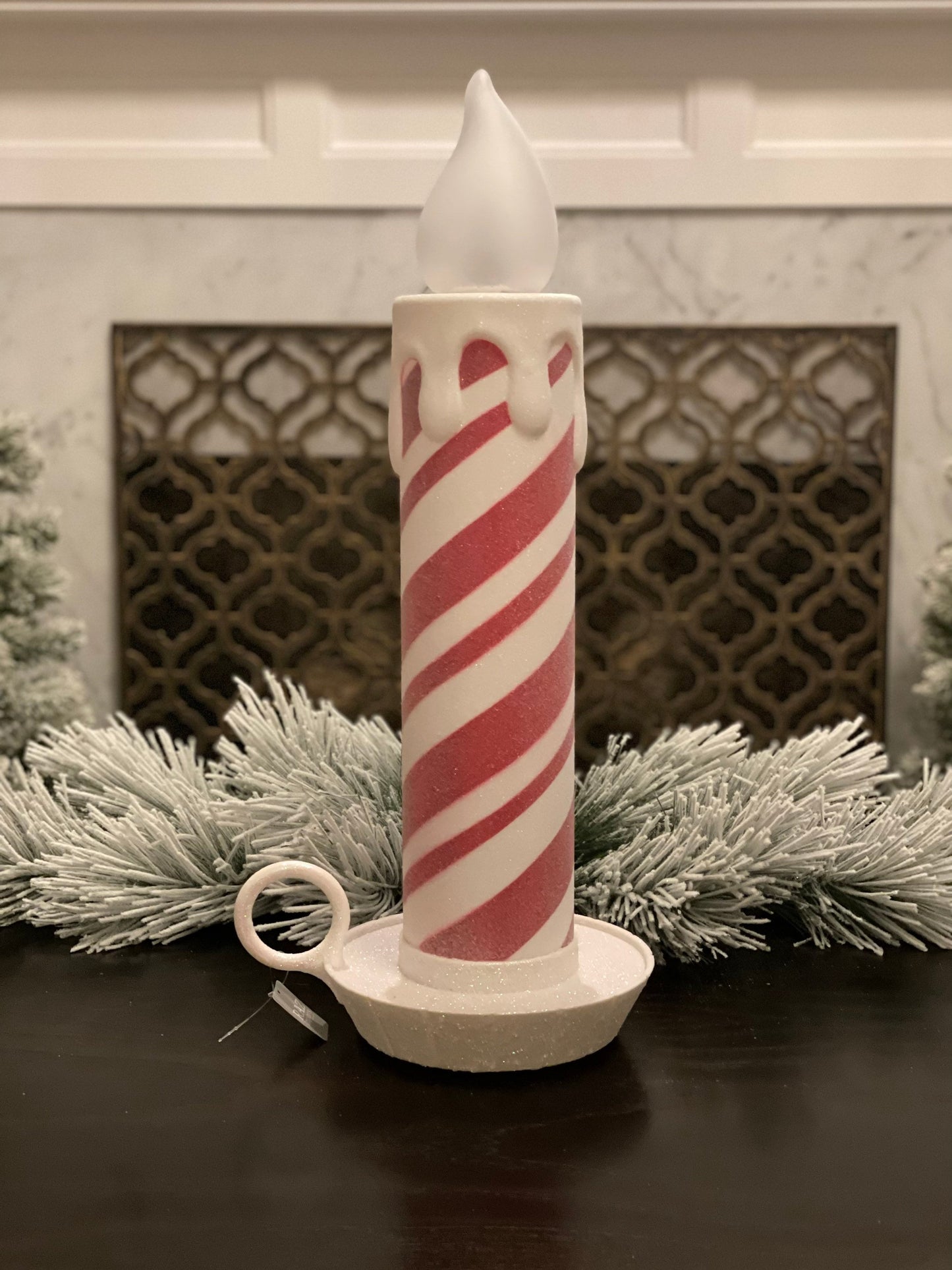 22.5” Battery operated peppermint stripe candle.