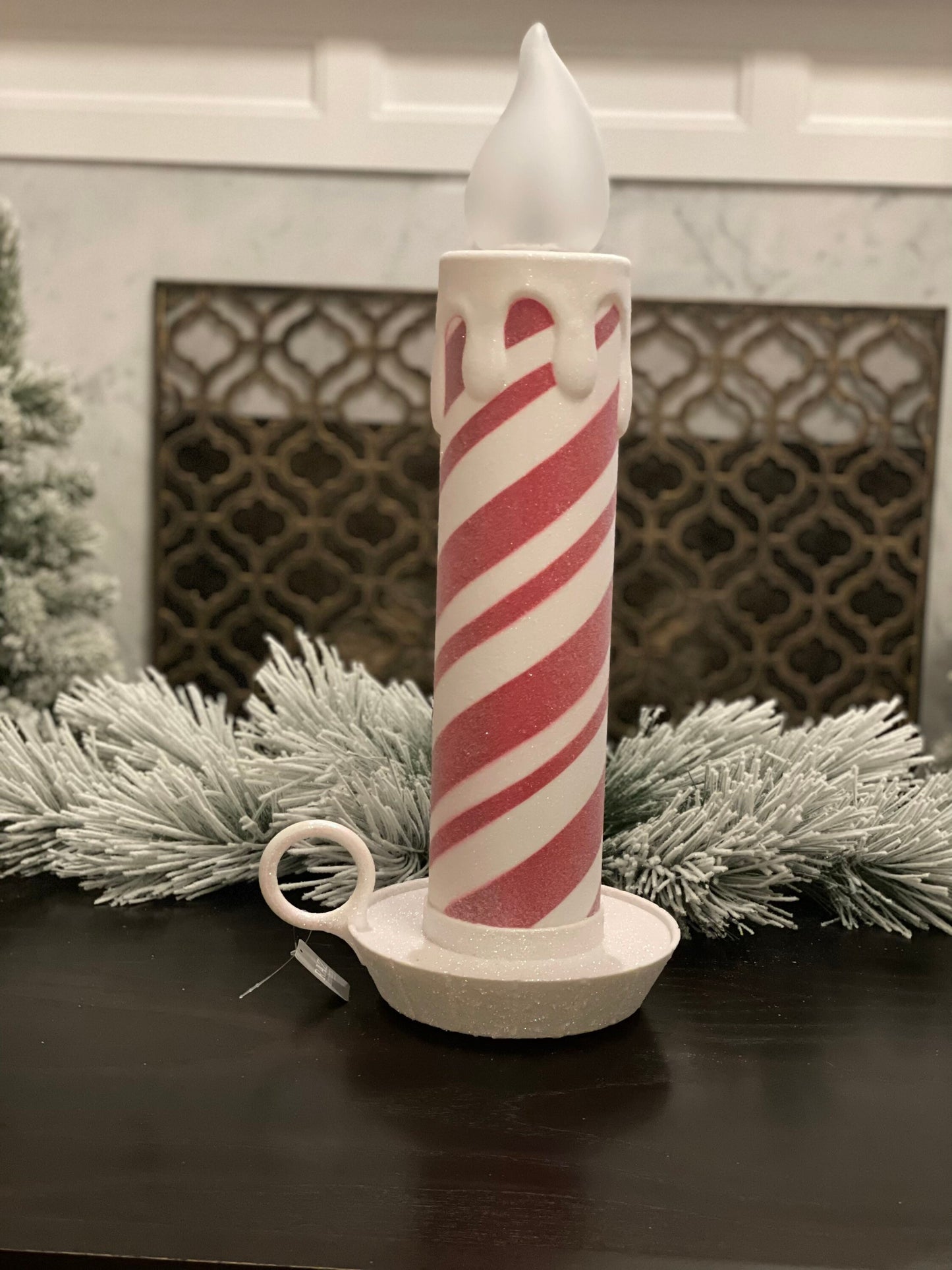 22.5” Battery operated peppermint stripe candle.